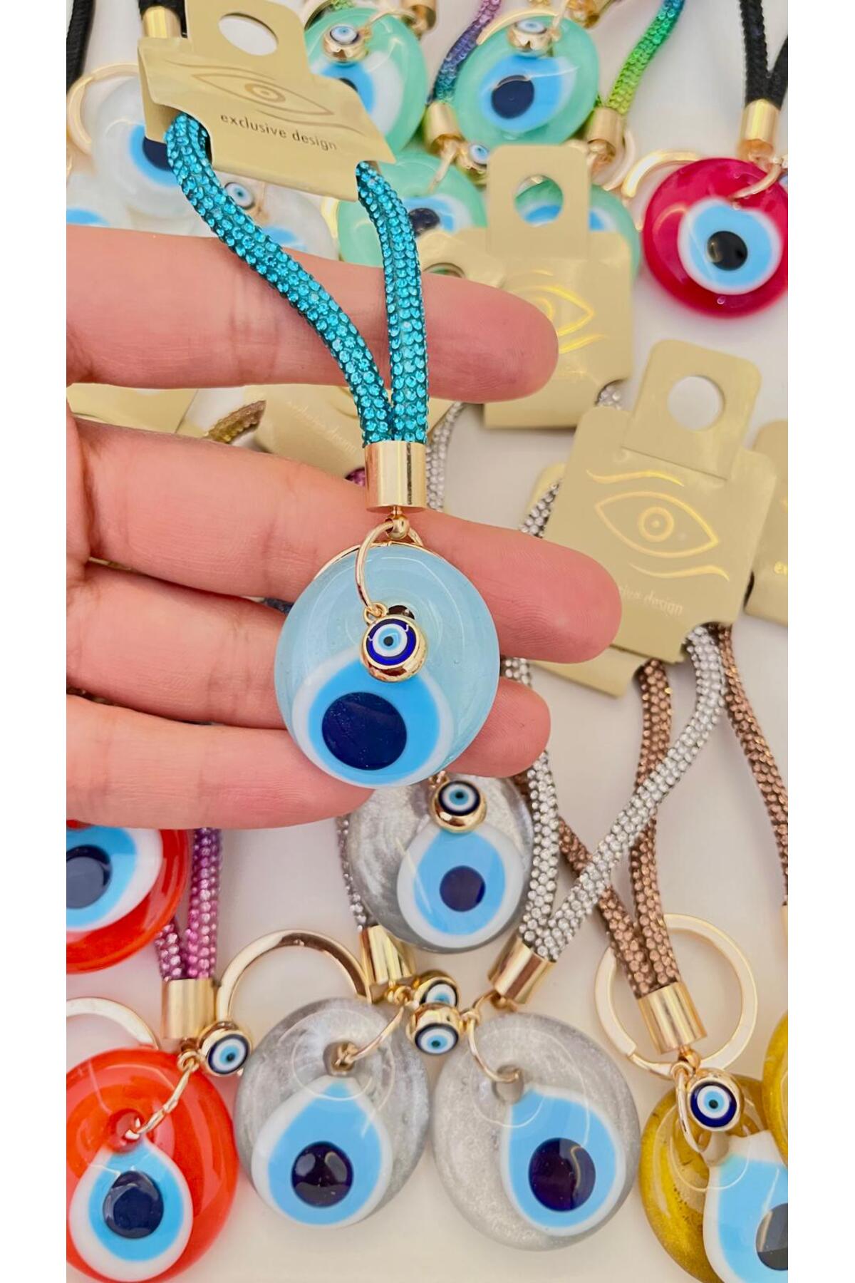 Meredith Glass Evil Eye Cord Charm - Turquoise Cord
