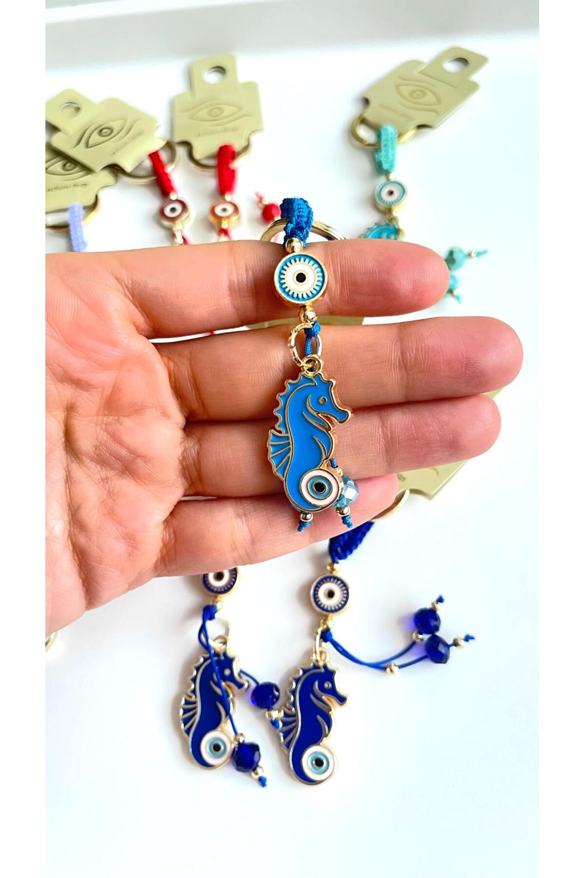 Ivy Gold-Plated Evil Eye Keychain - Blue Seahorse