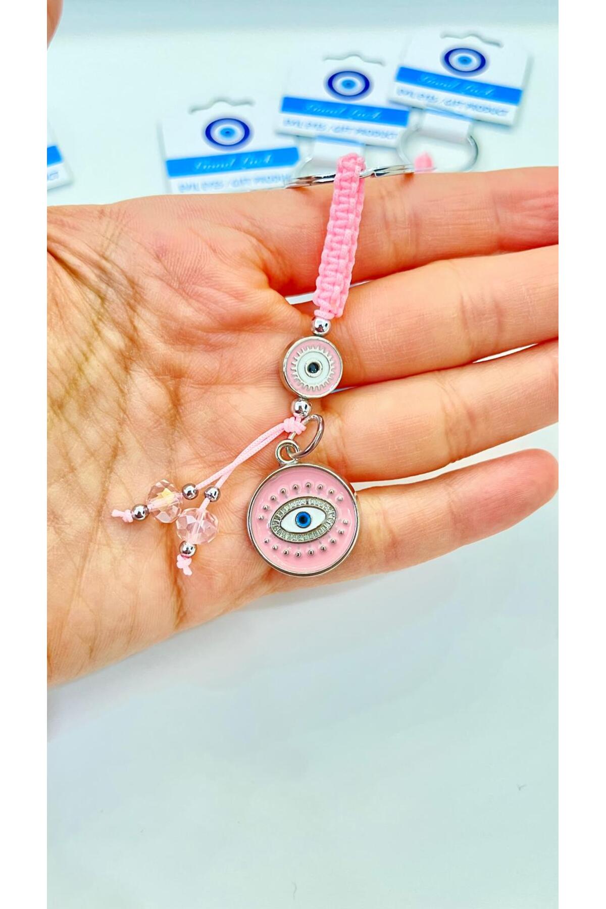Abigail Silver-Plated Evil Eye Keychain - Pink Round Evil Eye