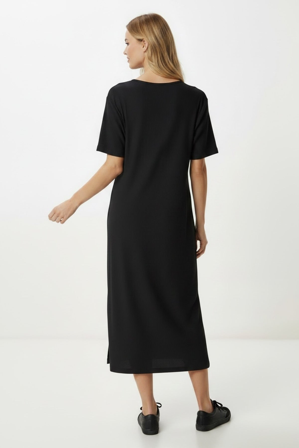 Lucille Women's Half Sleeve Knit Maxi Dress with Slit - Black