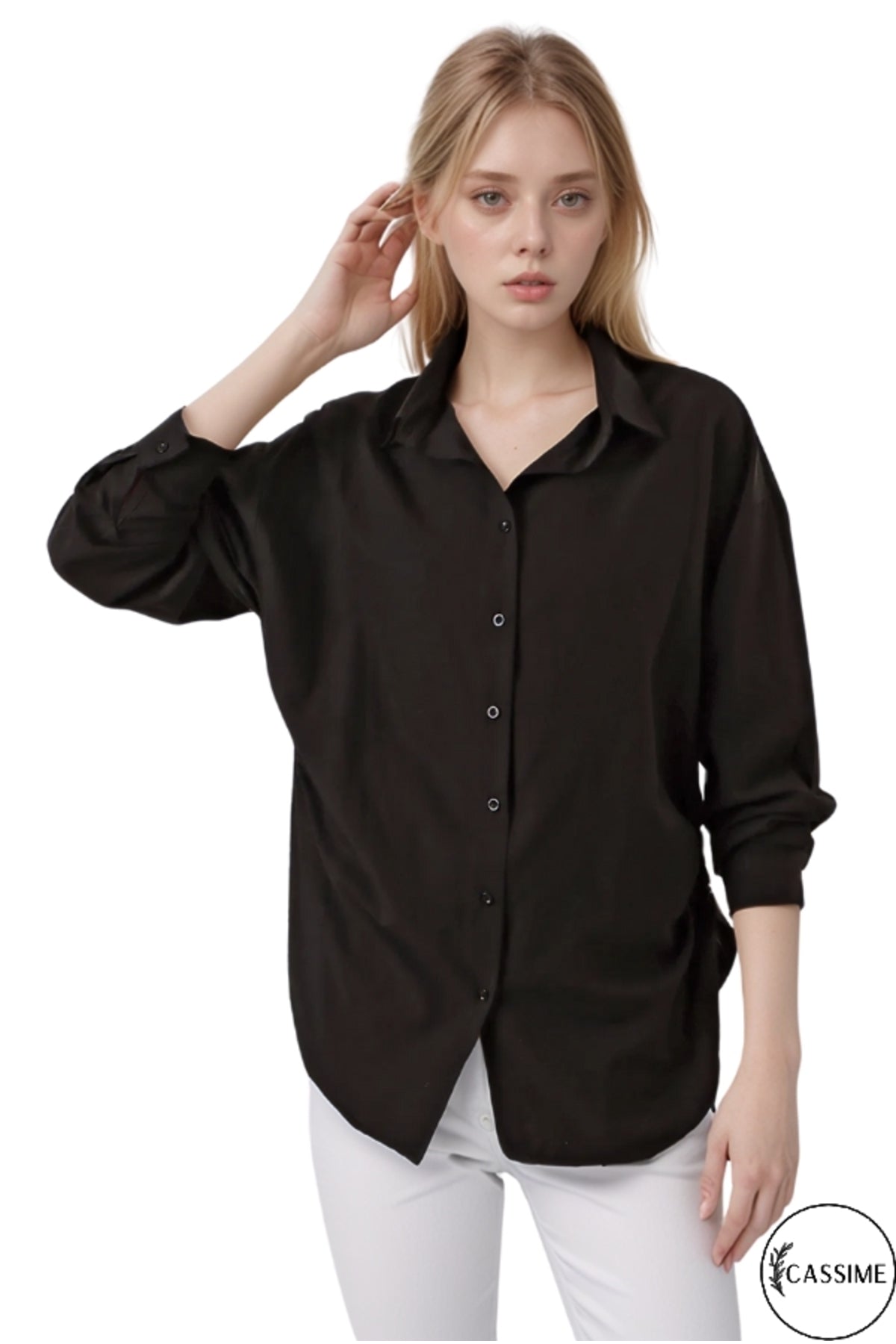 Isabella Women's Oversized Drawstring Shirt - Black