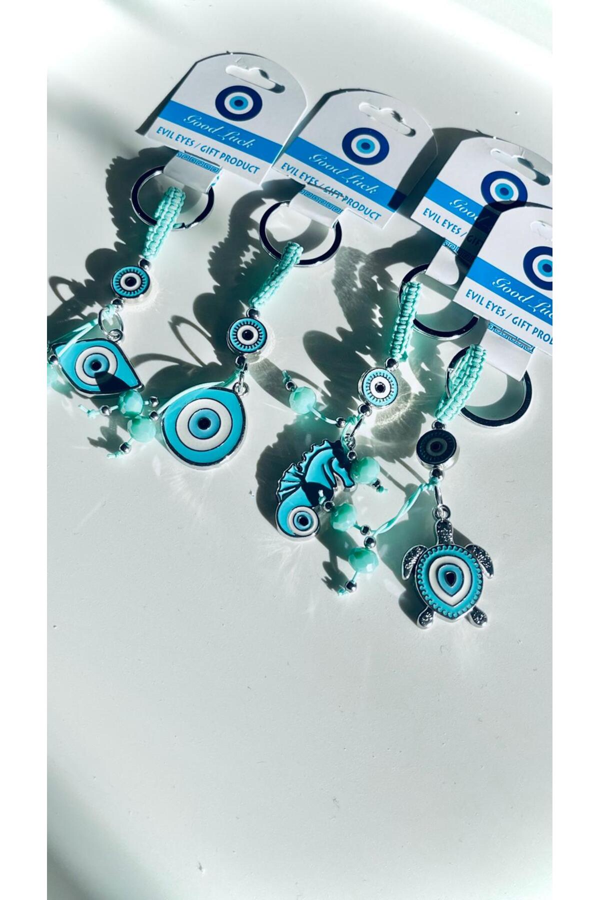 Abigail Silver-Plated Evil Eye Keychain - Turquoise Turtle Evil Eye