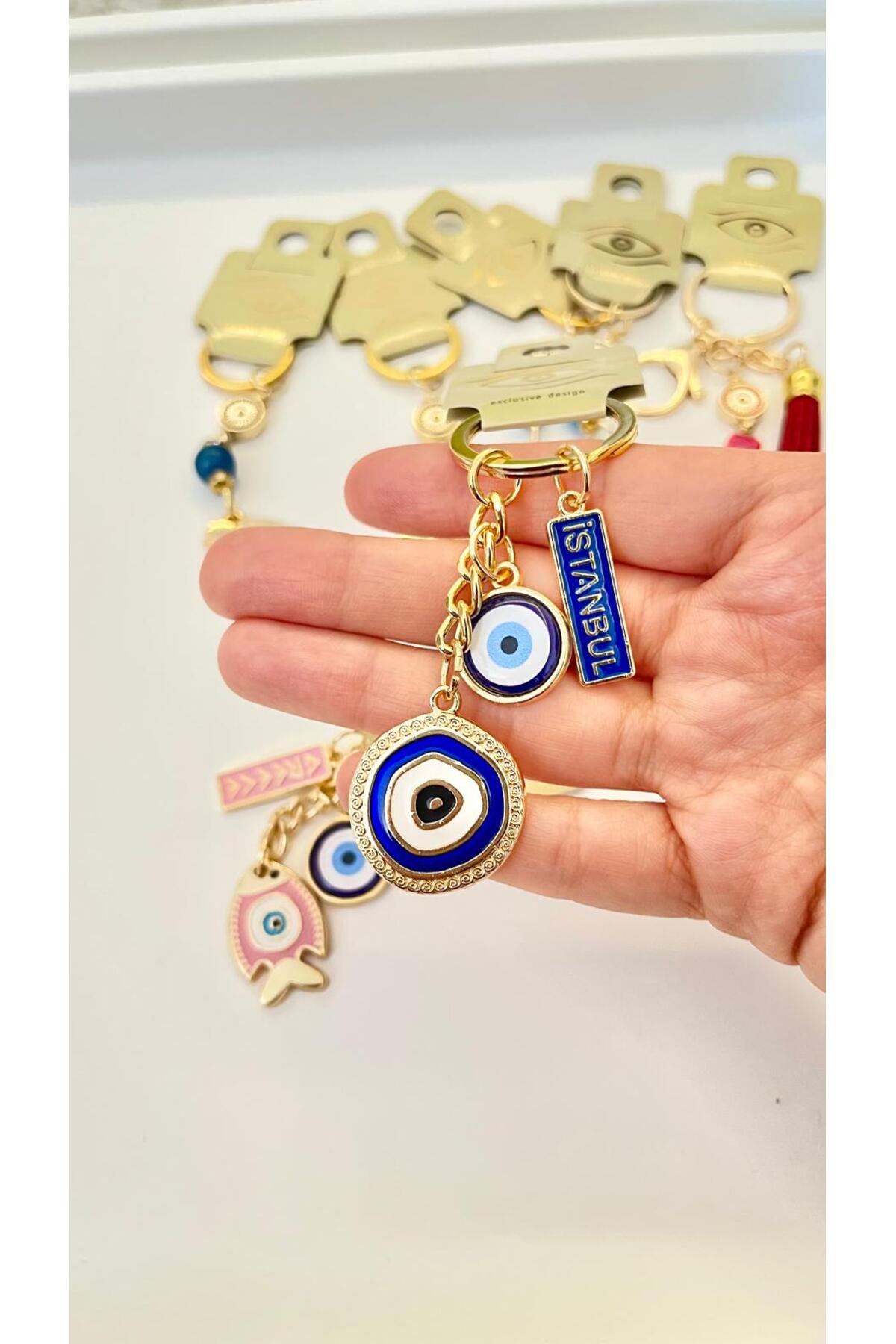 Hannah Gold-Plated Bodrum Bead Keychain - Navy Istanbul