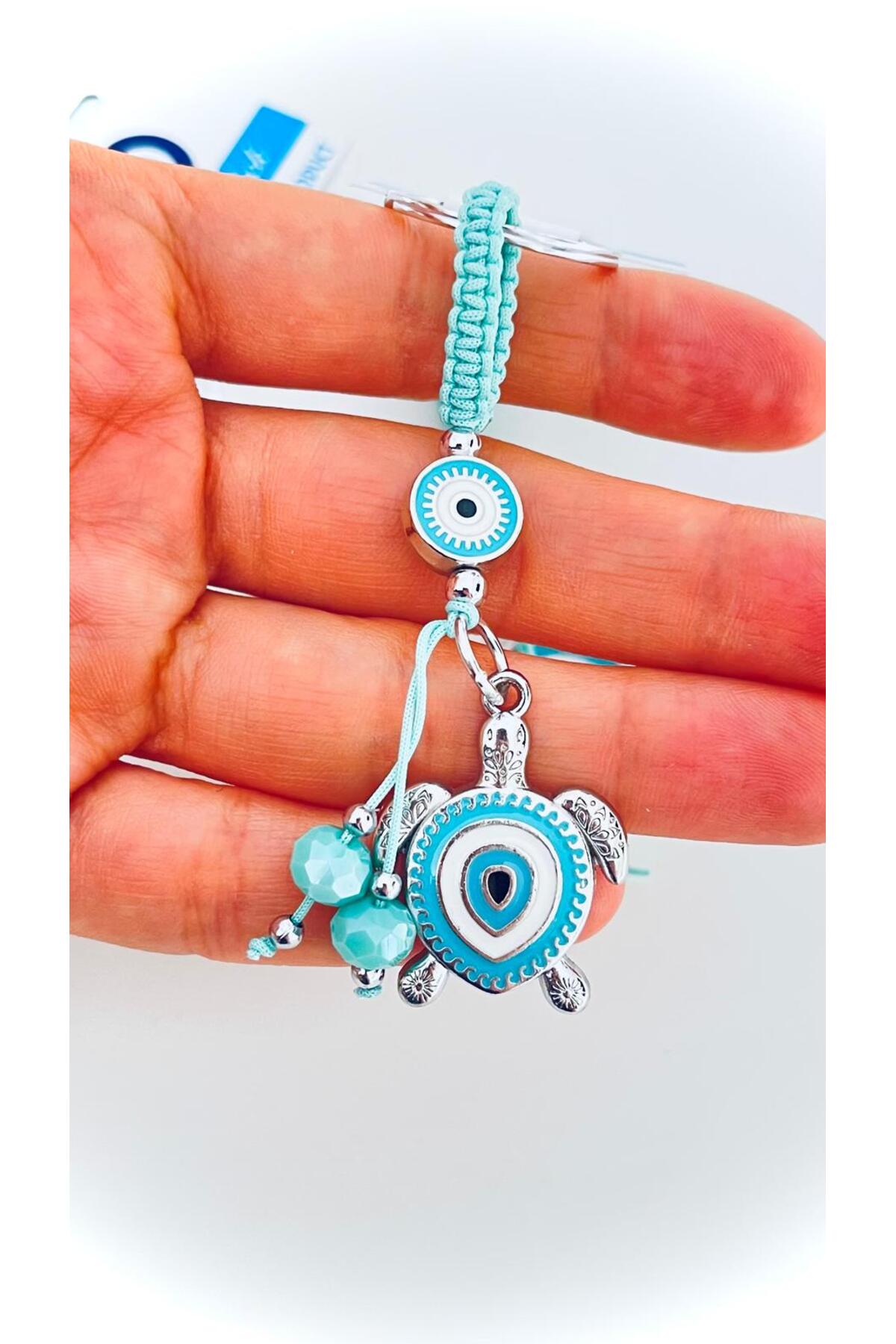 Abigail Silver-Plated Evil Eye Keychain - Turquoise Turtle Evil Eye
