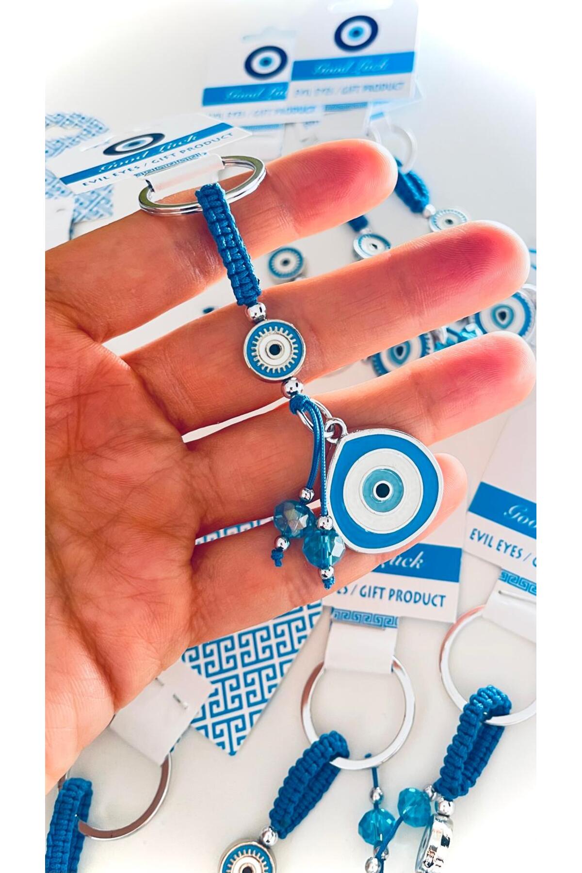 Abigail Silver-Plated Evil Eye Keychain - Blue Teardrop Evil Eye Design