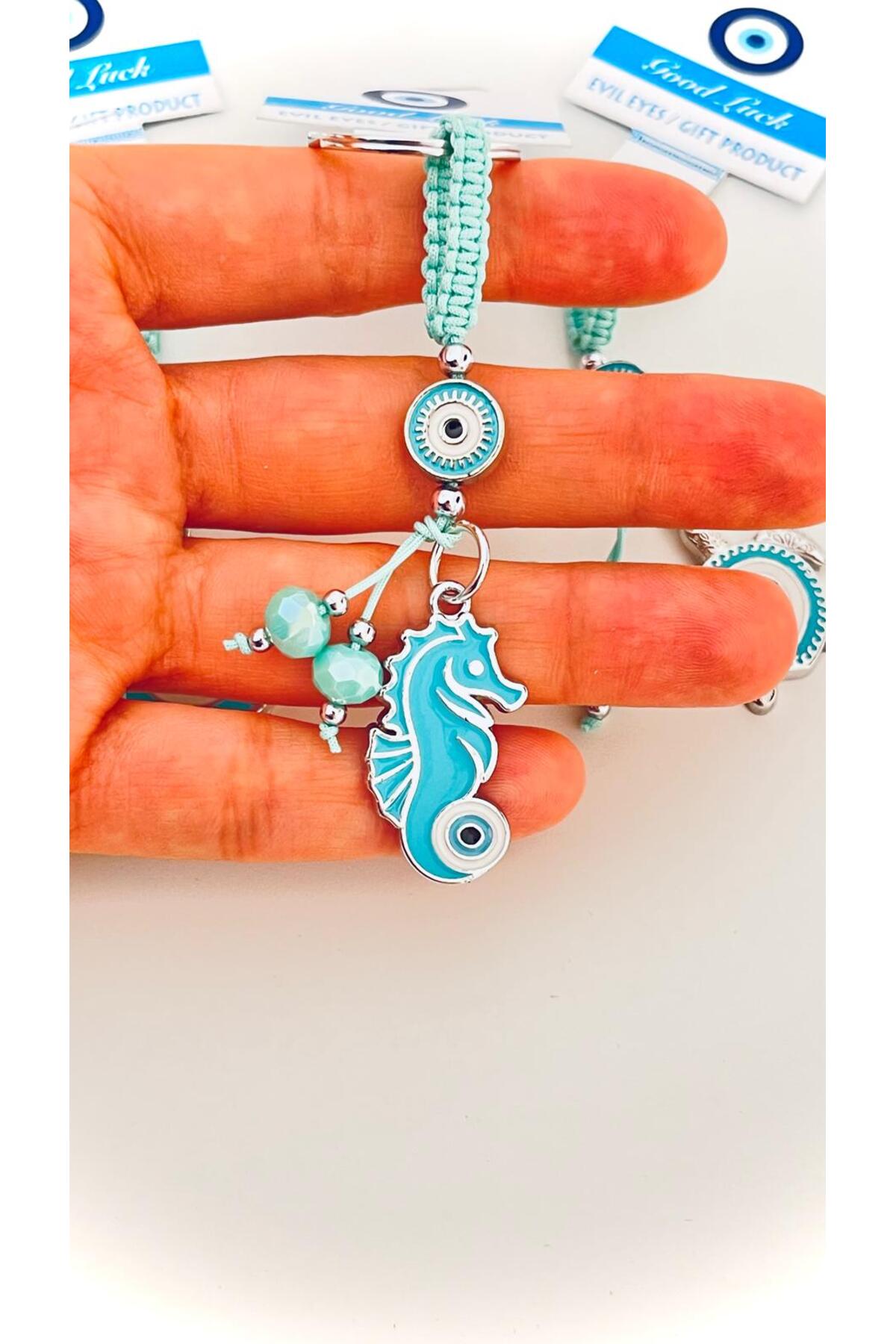 Abigail Silver-Plated Evil Eye Keychain - Turquoise Seahorse