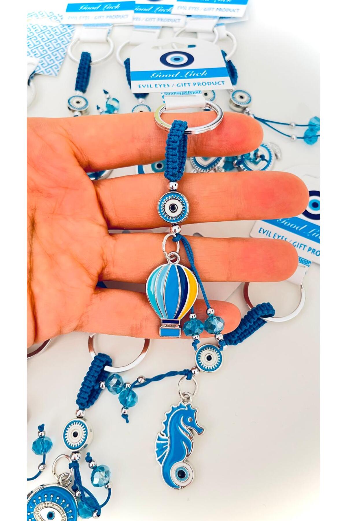 Abigail Silver-Plated Evil Eye Keychain - Blue Balloon Design