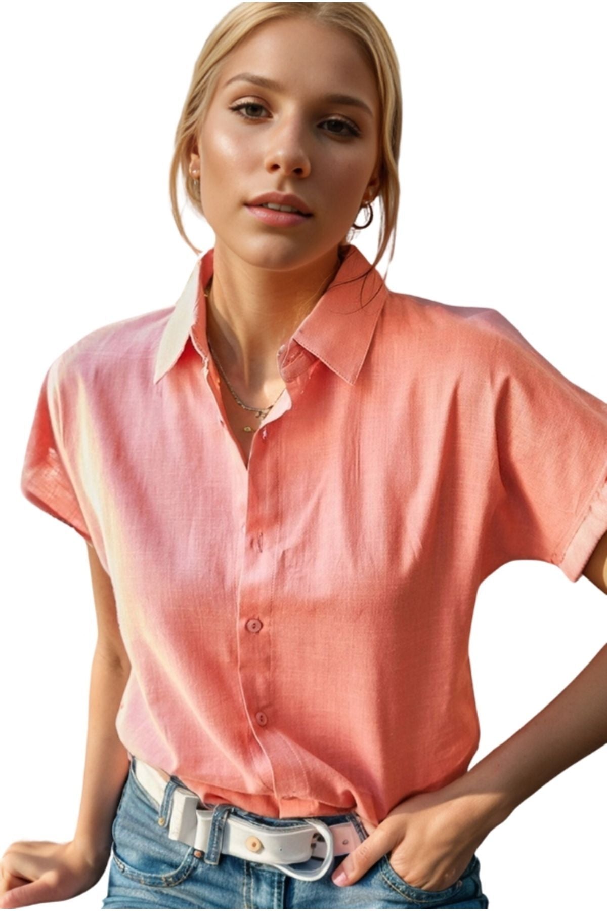 Elizabeth Women's Linen-Viscose Blend Short Sleeve Batwing Shirt - Dusty Rose