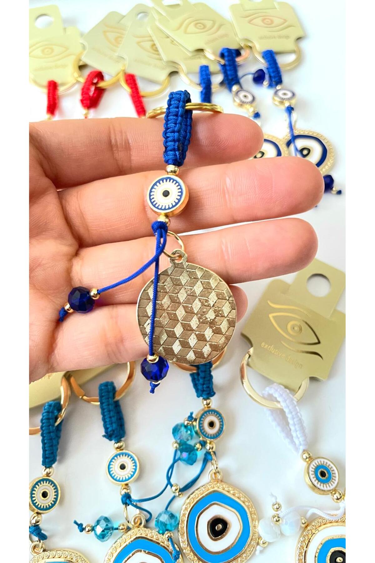 Brianna Gold-Plated Evil Eye Bead Keychain - Navy Evil Eye