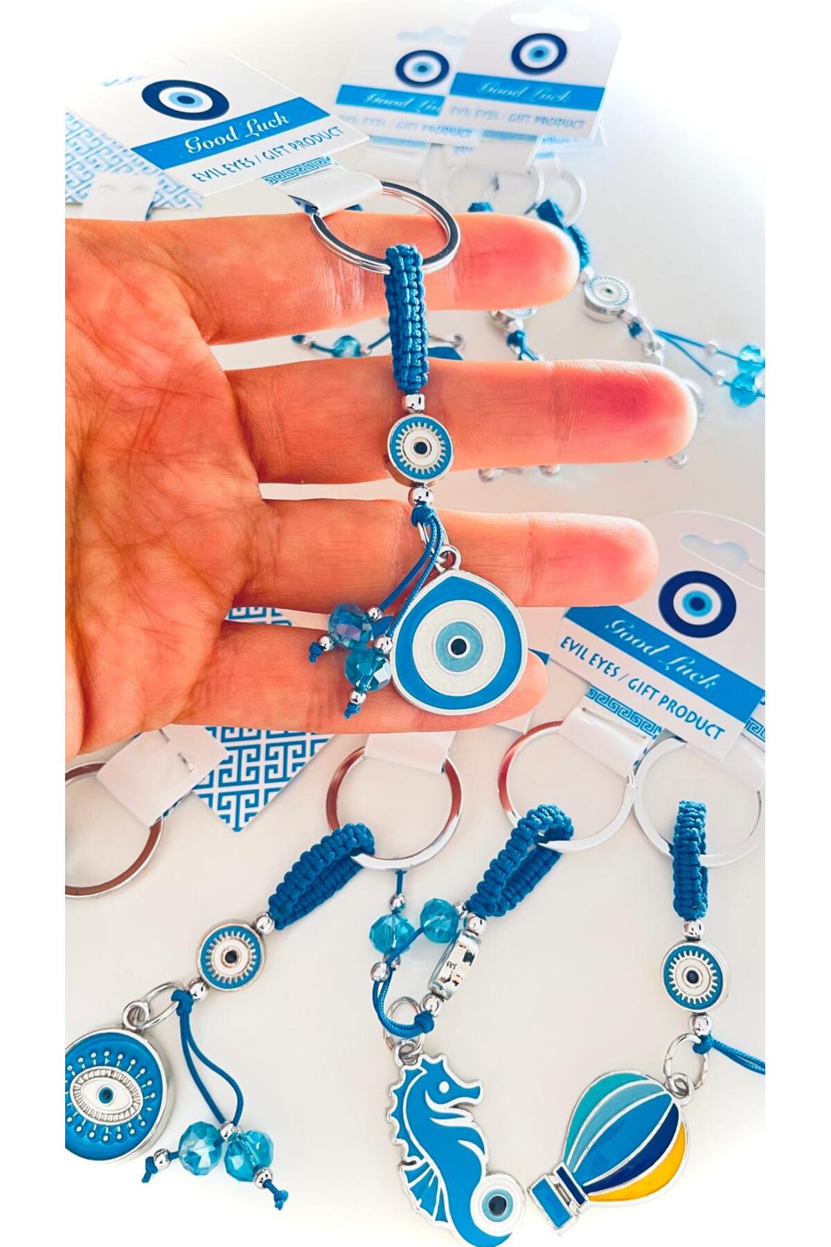 Abigail Silver-Plated Evil Eye Keychain - Blue Teardrop Evil Eye Design