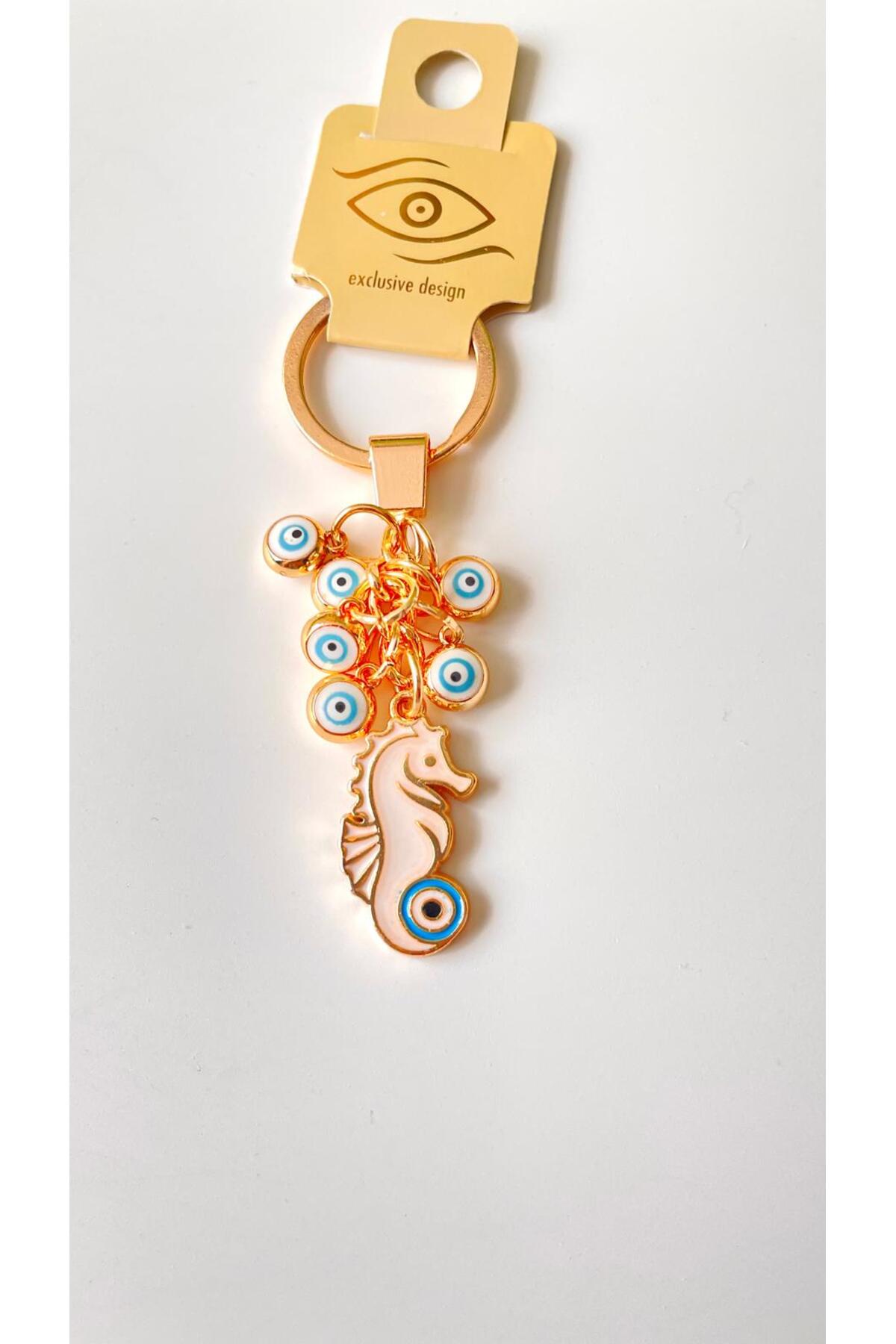 Madeleine Dangling Evil Eye Keychain - White Seahorse