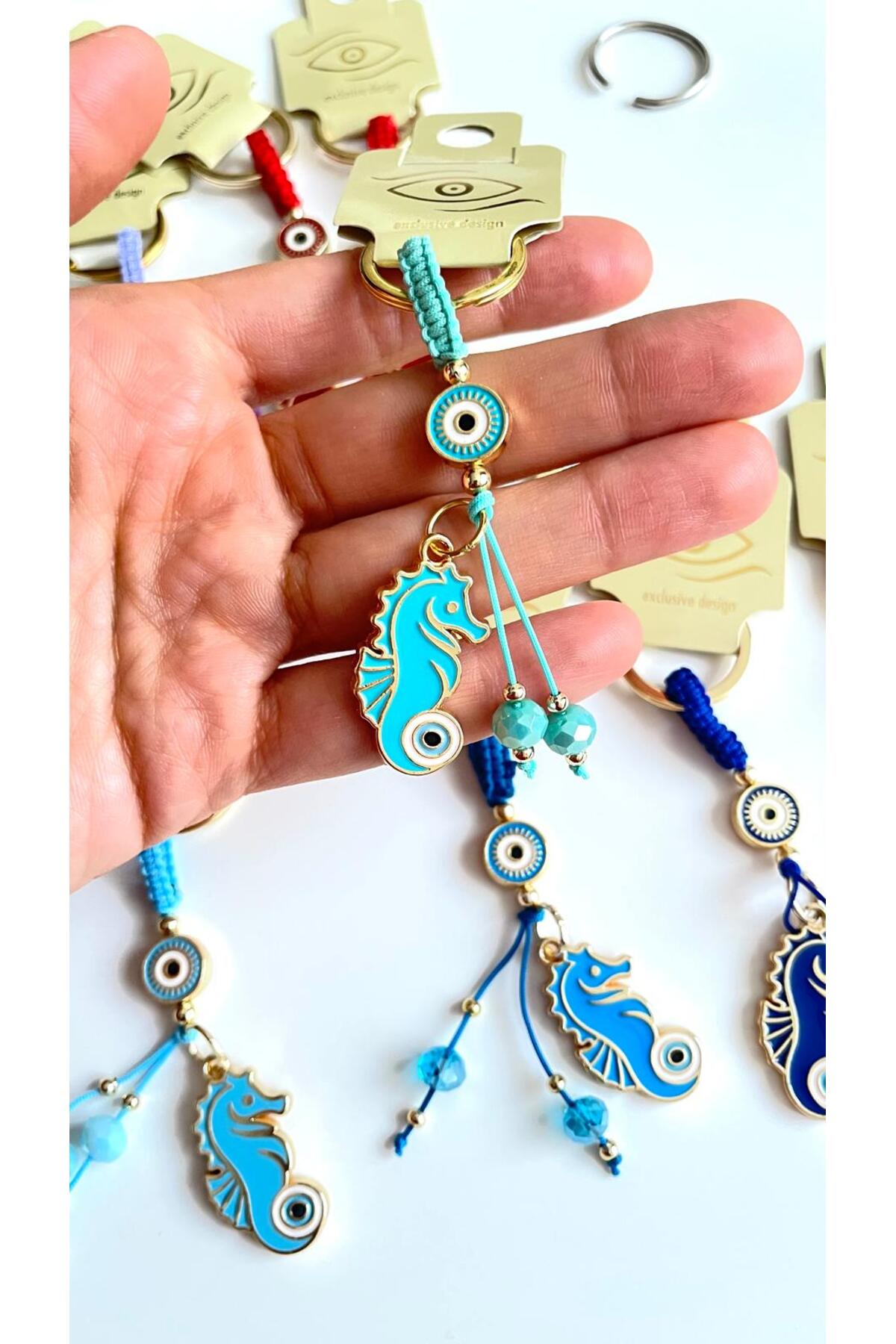 Ivy Gold-Plated Evil Eye Keychain - Light Green Seahorse