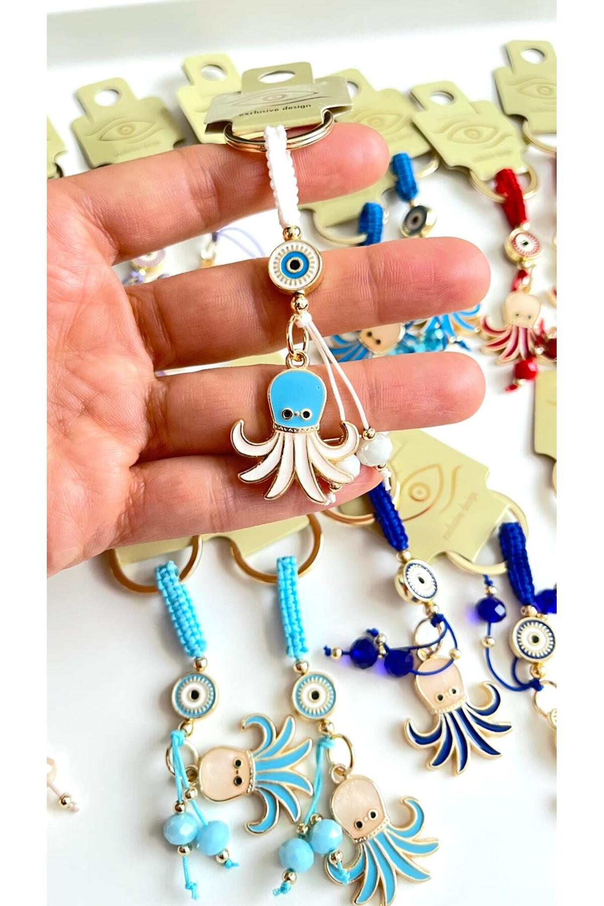 Ivy Gold-Plated Evil Eye Keychain - White Octopus Design