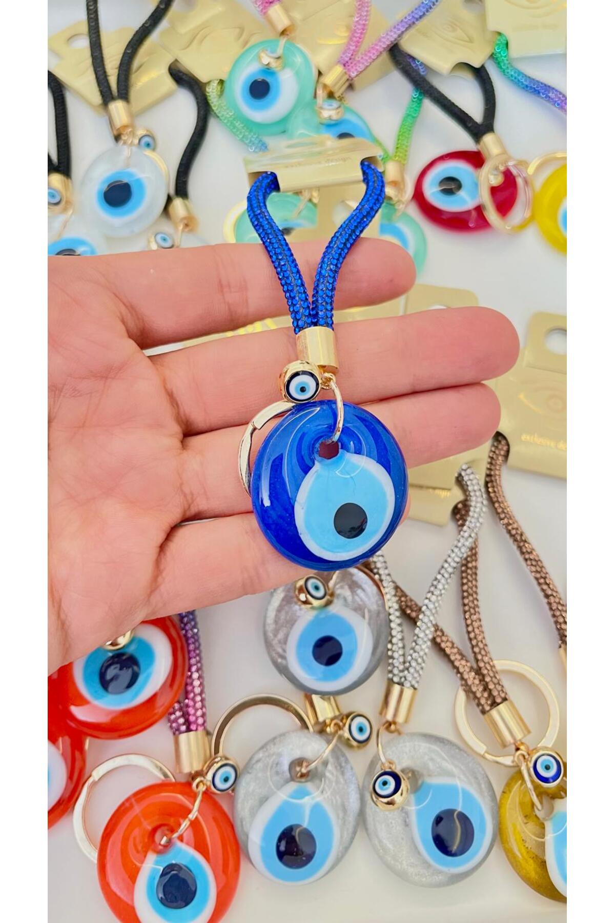 Meredith Glass Evil Eye Cord Charm - Blue Evil Eye Bead