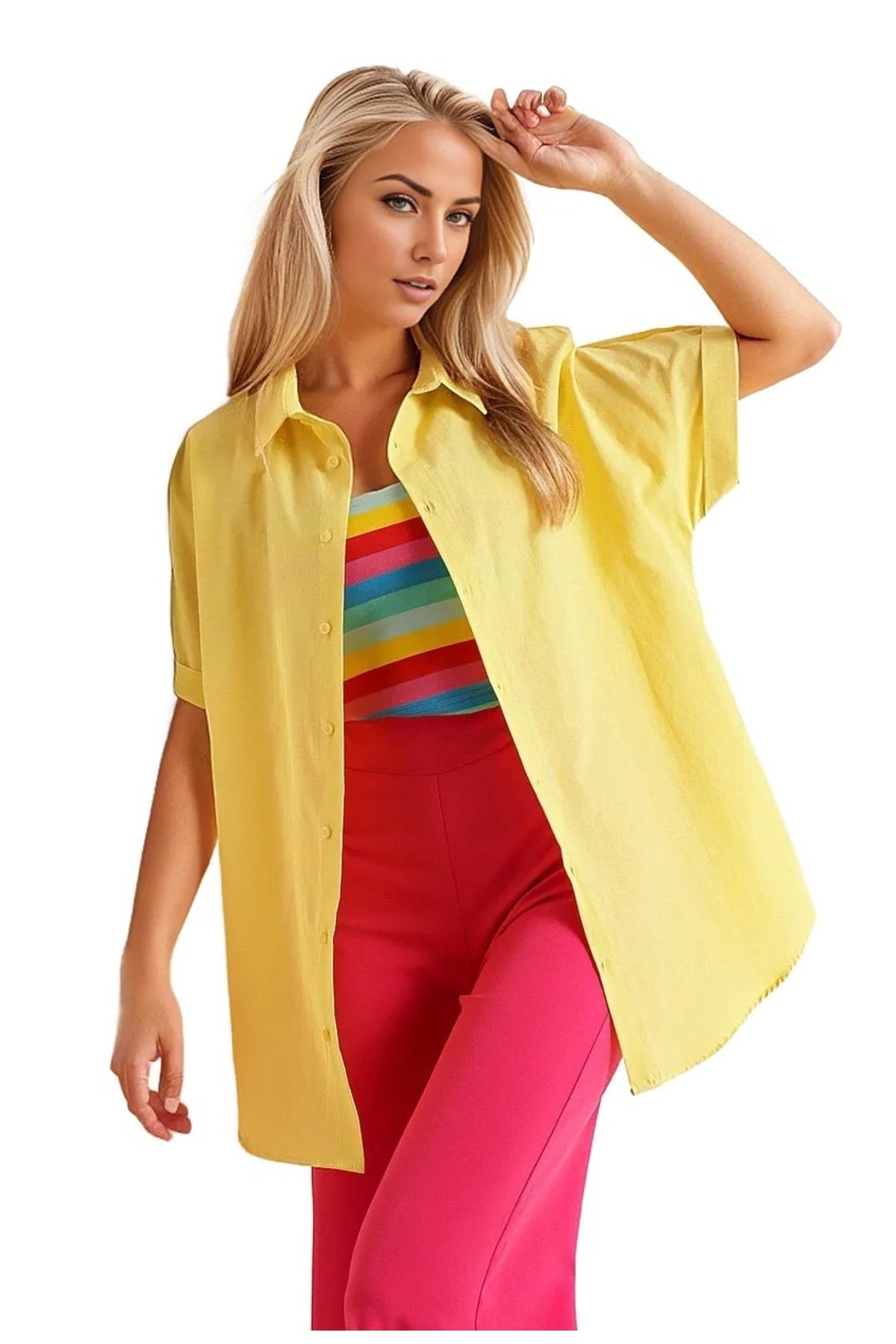 Lauren Women's Oversized Short Sleeve Poplin Shirt - Yellow