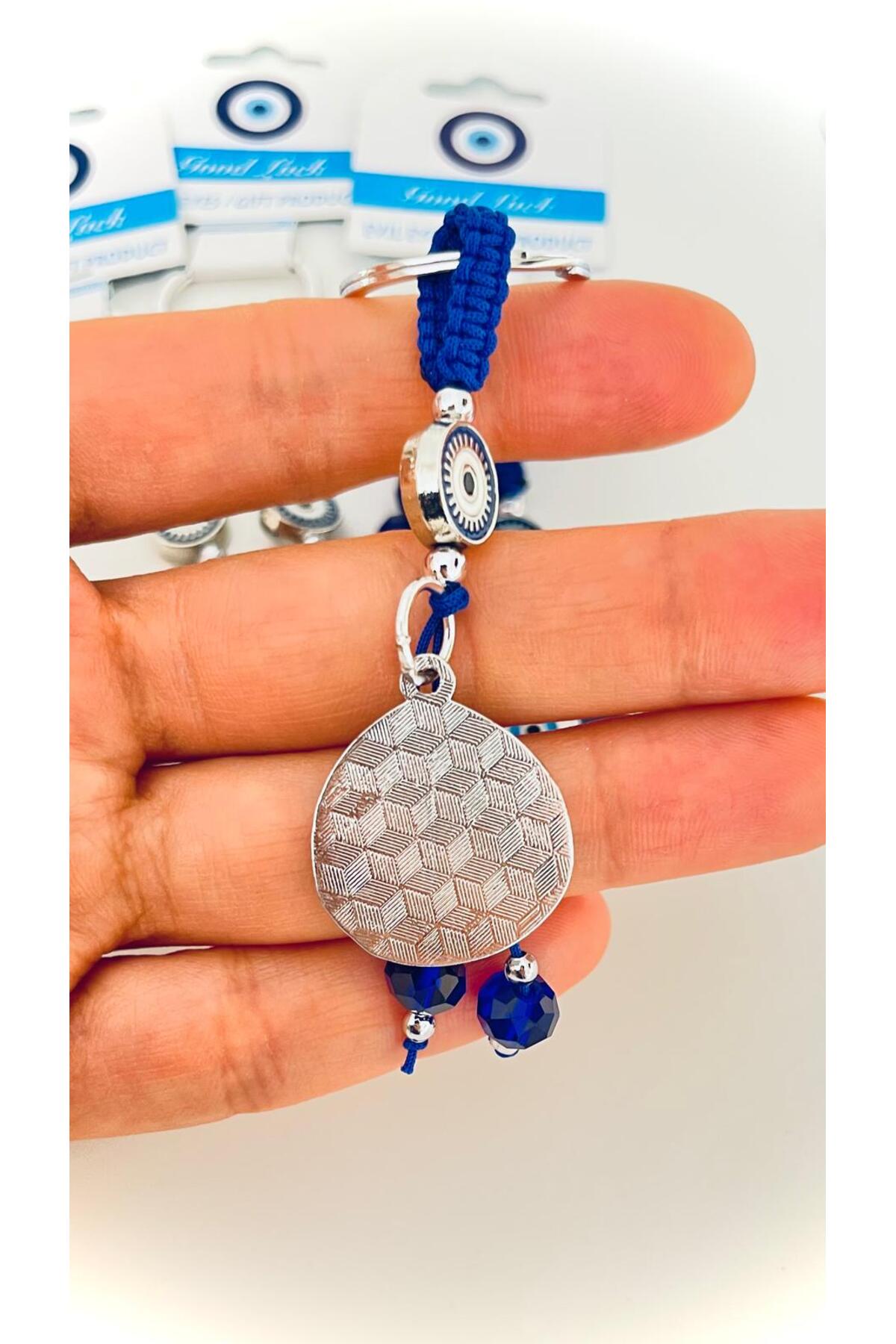 Abigail Silver-Plated Evil Eye Keychain - Navy Teardrop Evil Eye