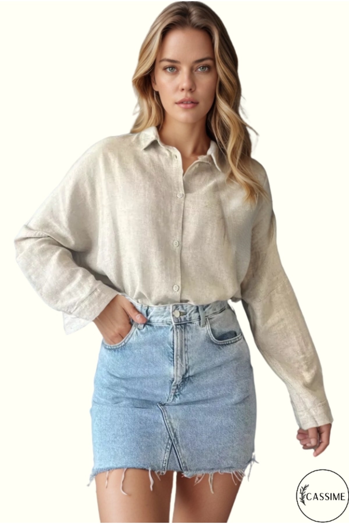 Harriet Women's Oversized Long Sleeve Shirt - Cream
