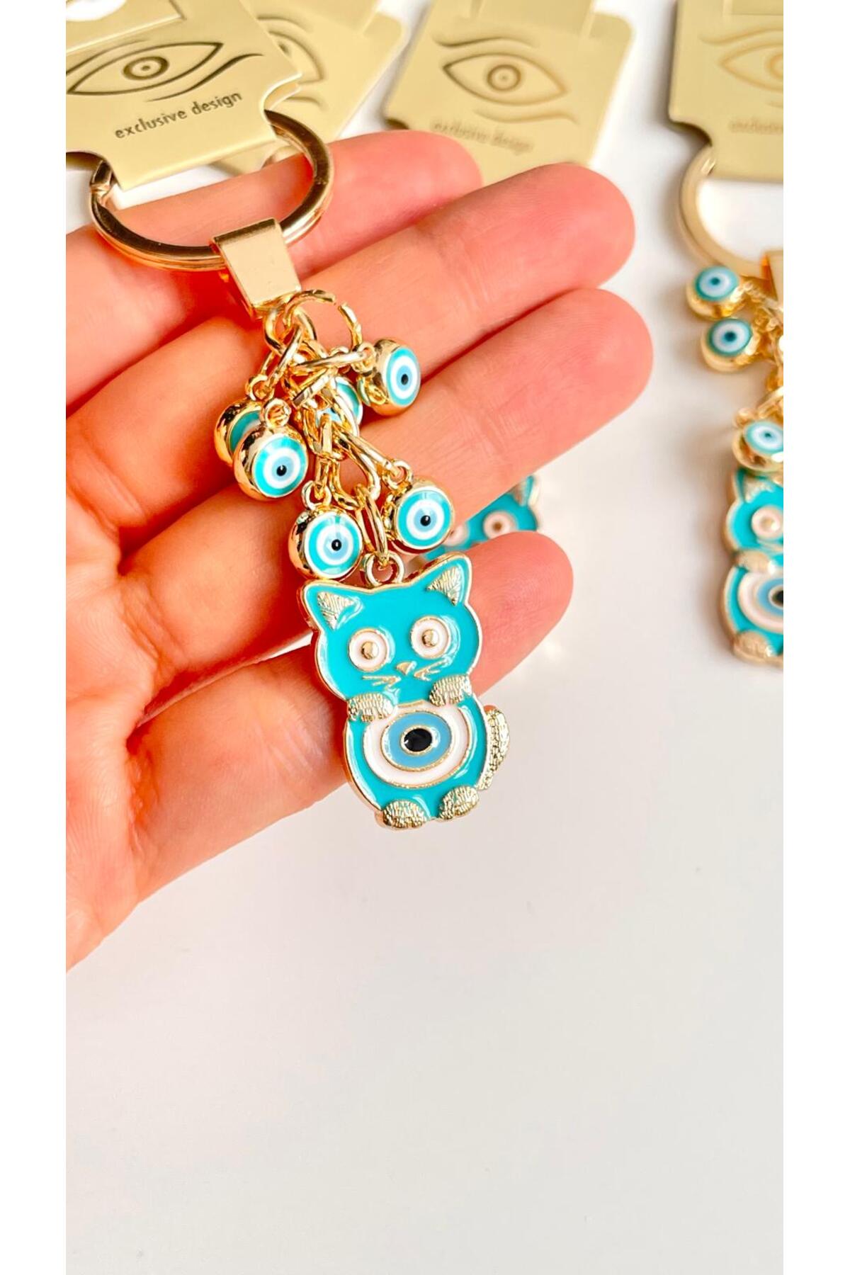 Madeleine Dangling Evil Eye Keychain - Turquoise Cat Evil Eye
