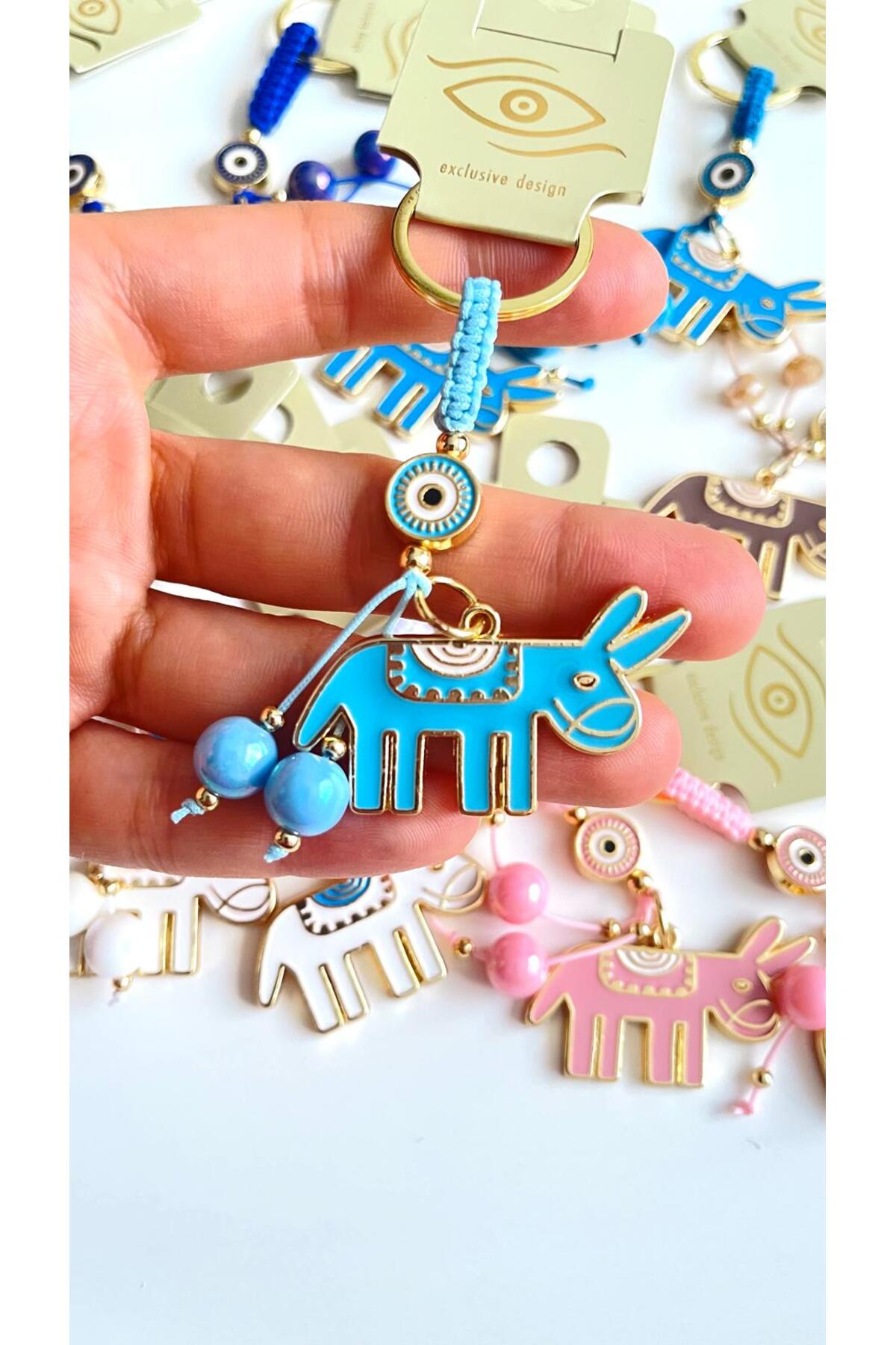 Bella Gold-Plated Animal Charm Keychain - Light Blue Donkey Design