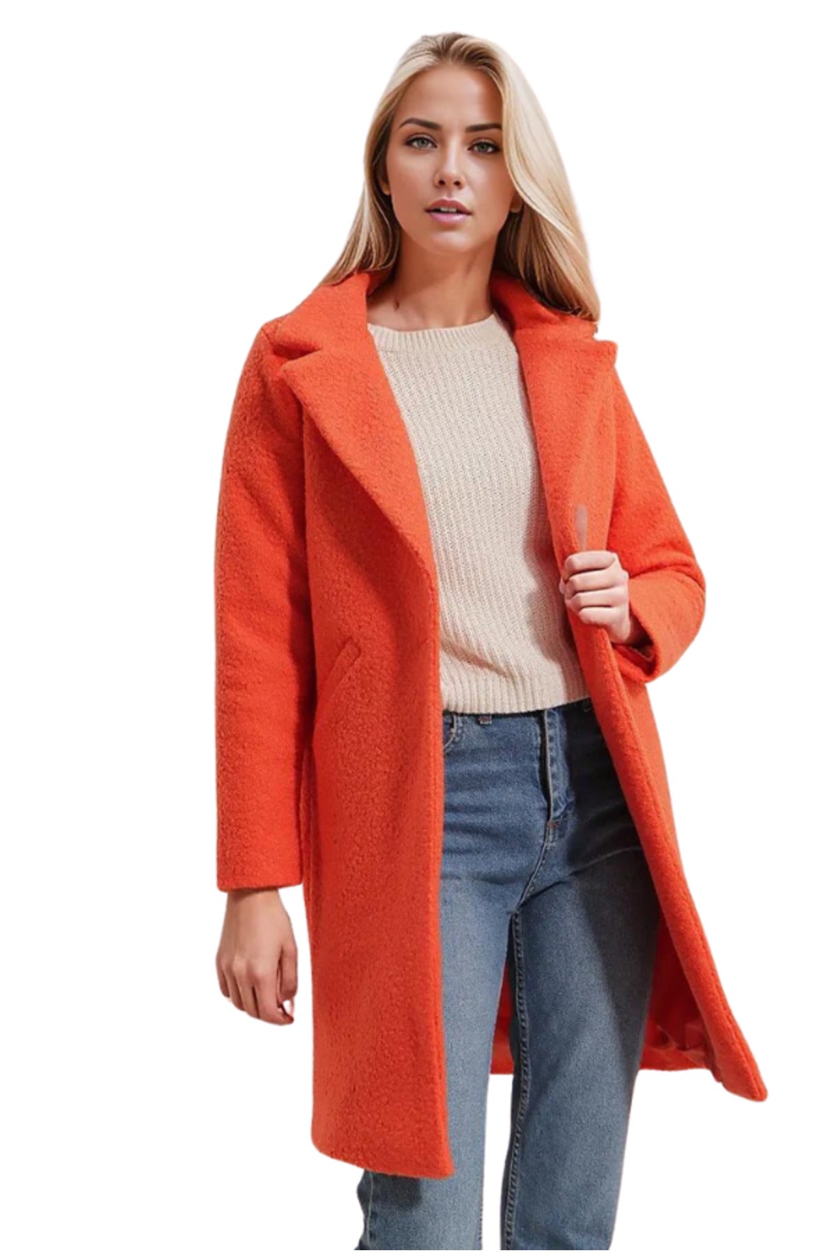Stella Women's Oversized Teddy Trench Coat - Orange