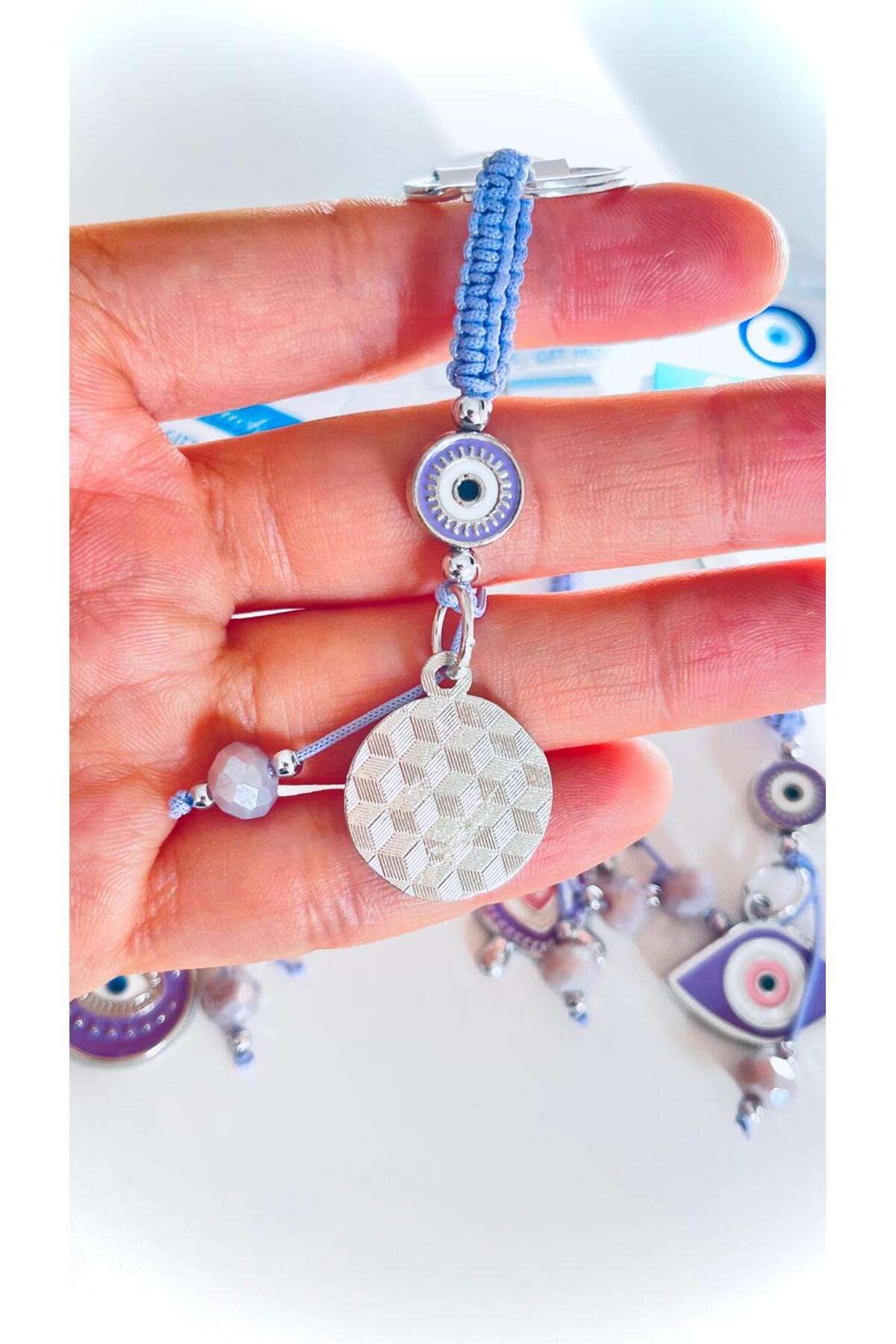 Abigail Silver-Plated Evil Eye Keychain - Purple Round Evil Eye