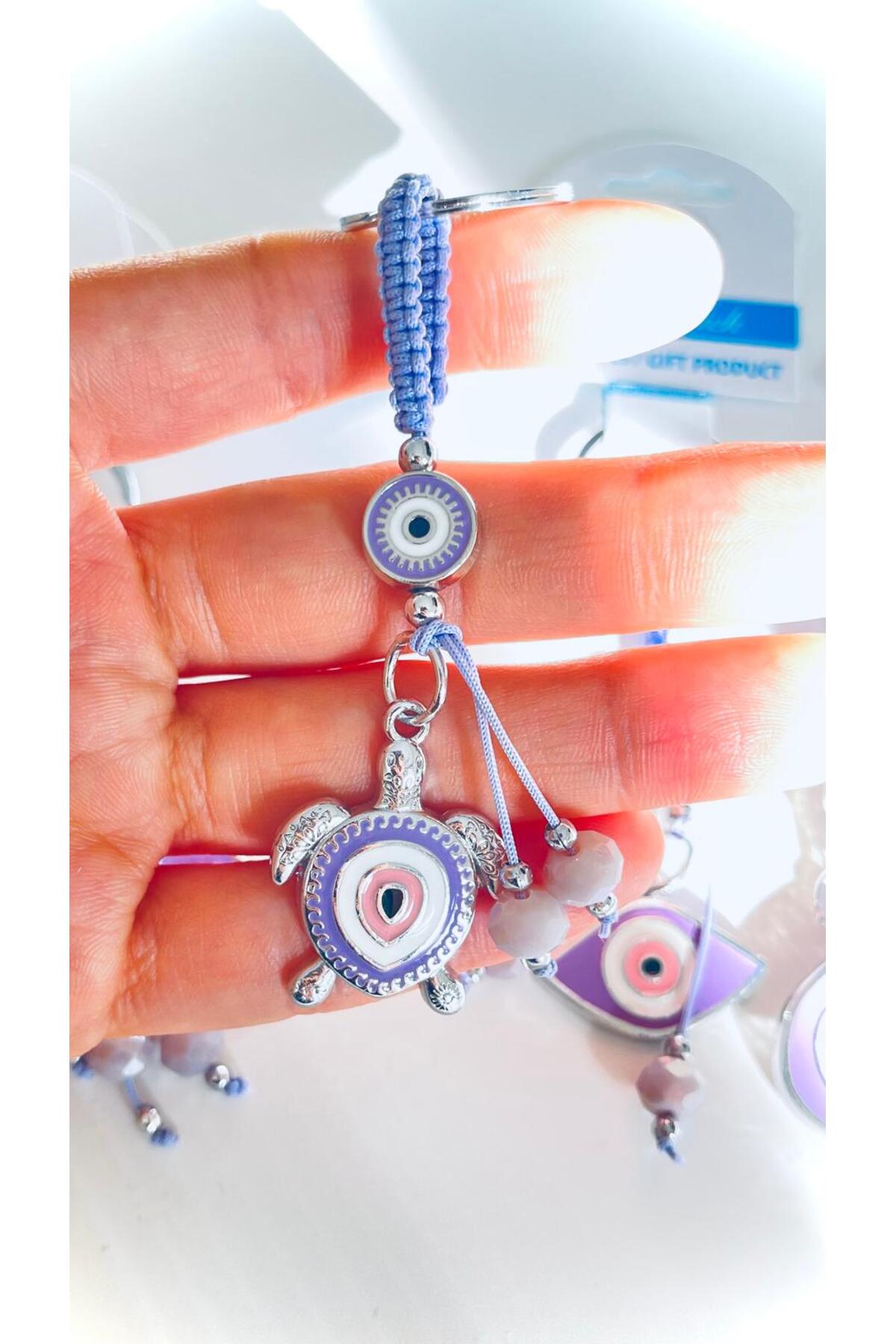 Abigail Silver-Plated Evil Eye Keychain - Lilac Turtle Design