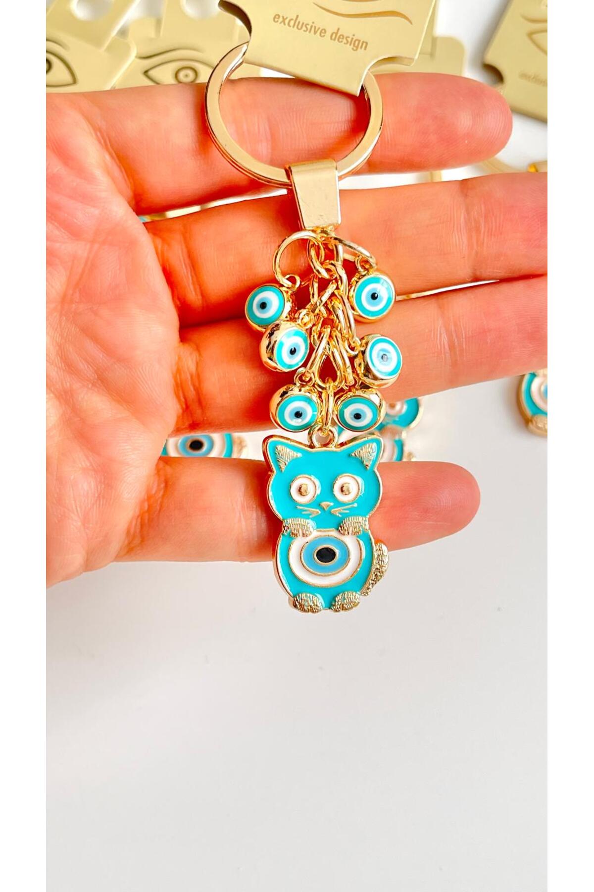 Madeleine Dangling Evil Eye Keychain - Turquoise Cat Evil Eye