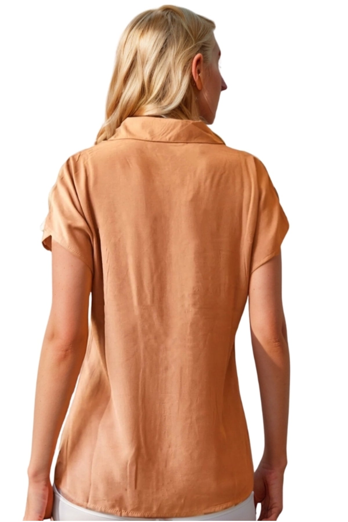 Esme Women's Viscose Short Sleeve Batwing Shirt - Camel