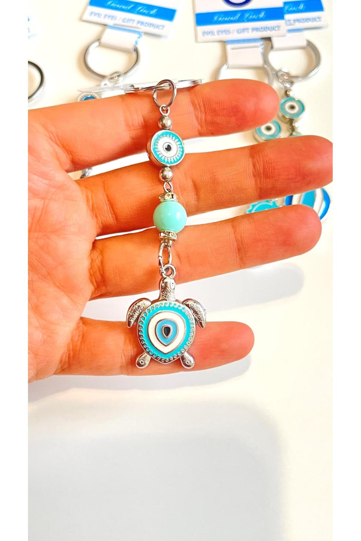 Abigail Silver-Plated Evil Eye Keychain - Turquoise Turtle Metal