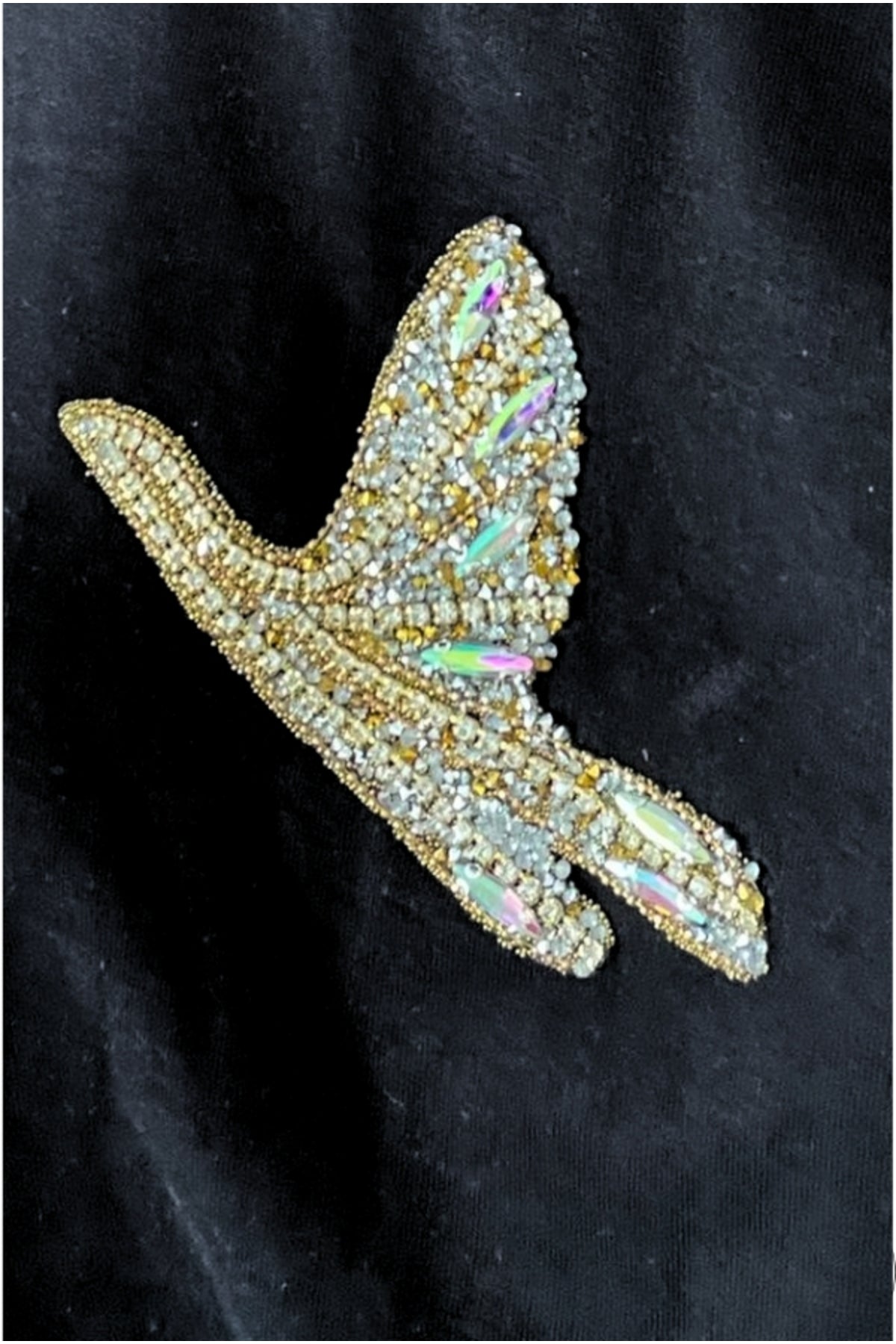 Emma Women's Embellished T-Shirt - Gold Bird and Rhinestone Detail