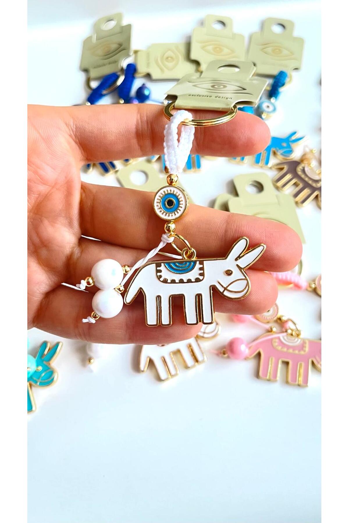 Bella Gold-Plated Animal Charm Keychain - White Donkey Design