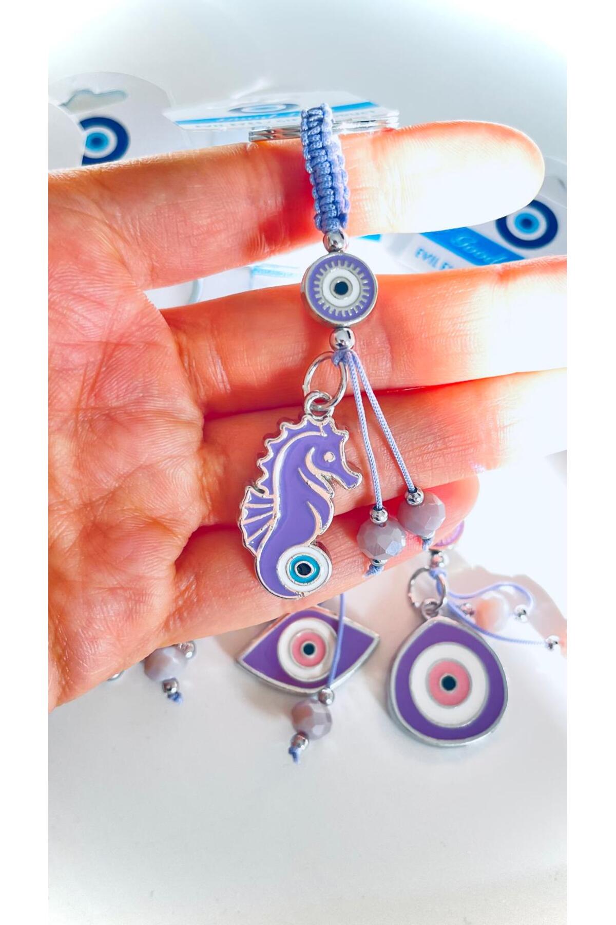 Abigail Silver-Plated Evil Eye Keychain - Lilac Seahorse