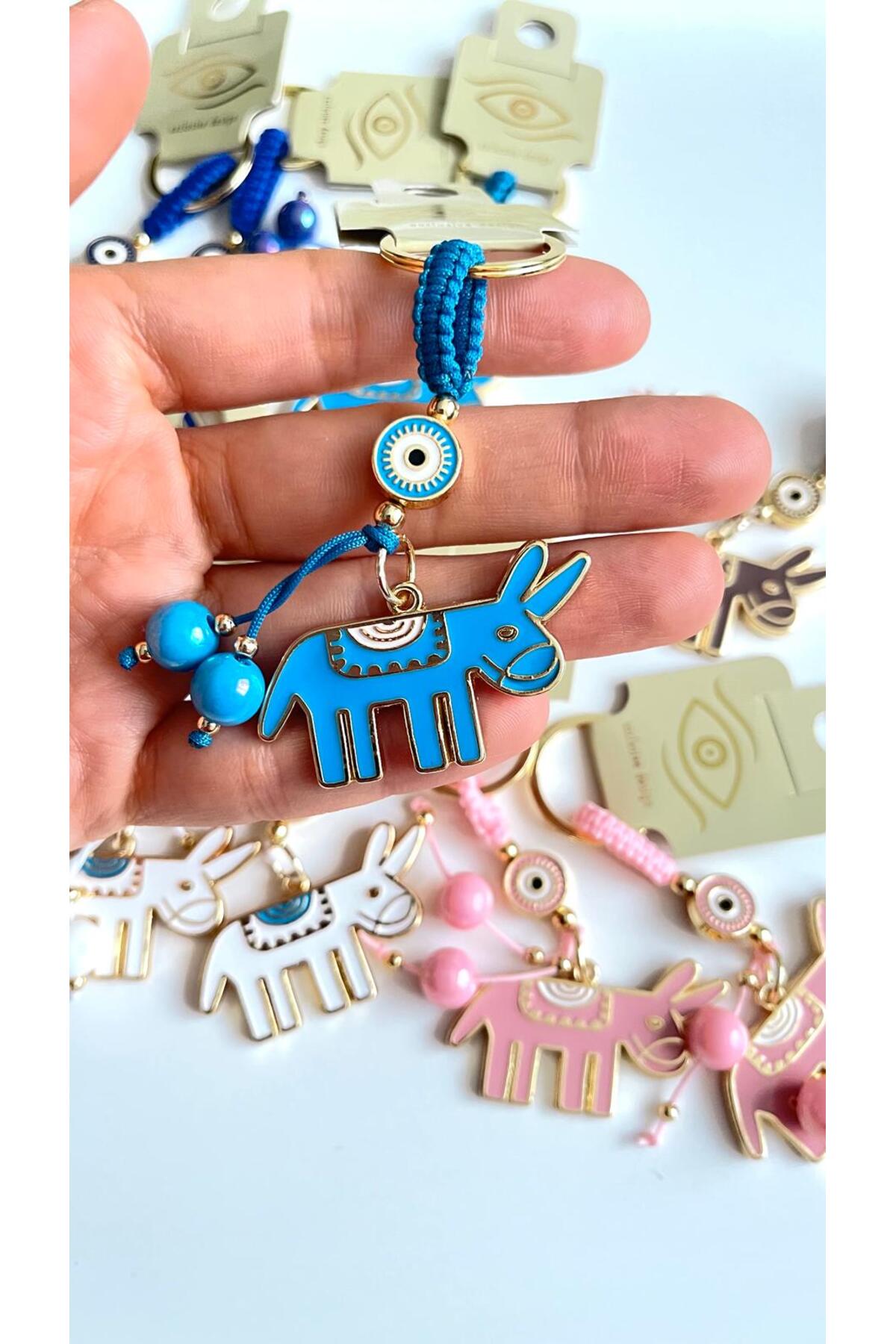 Bella Gold-Plated Animal Charm Keychain - Blue Donkey Design