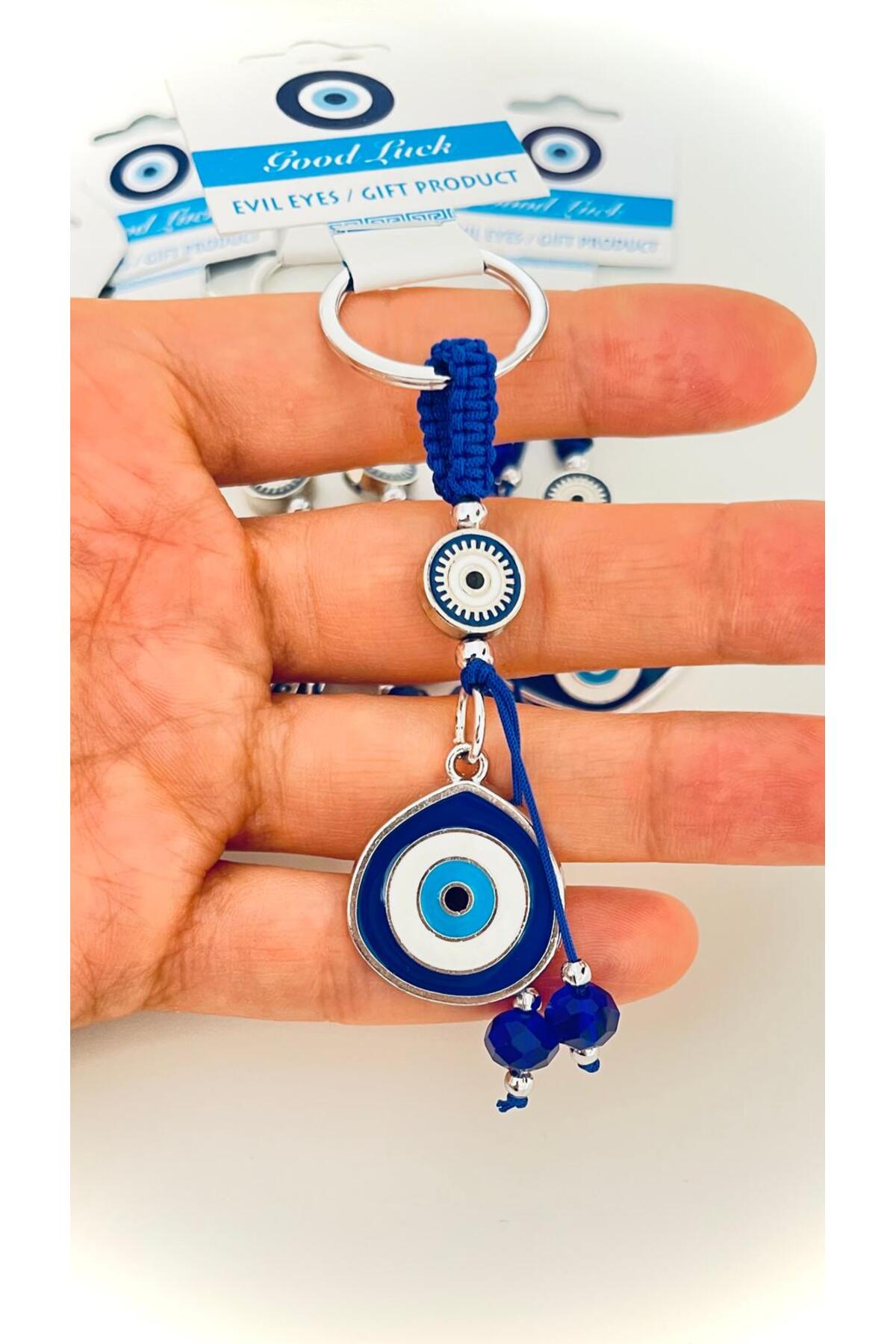Abigail Silver-Plated Evil Eye Keychain - Navy Teardrop Evil Eye