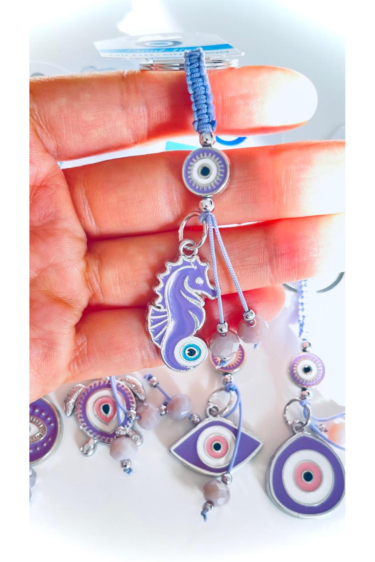Abigail Silver-Plated Evil Eye Keychain - Lilac Seahorse