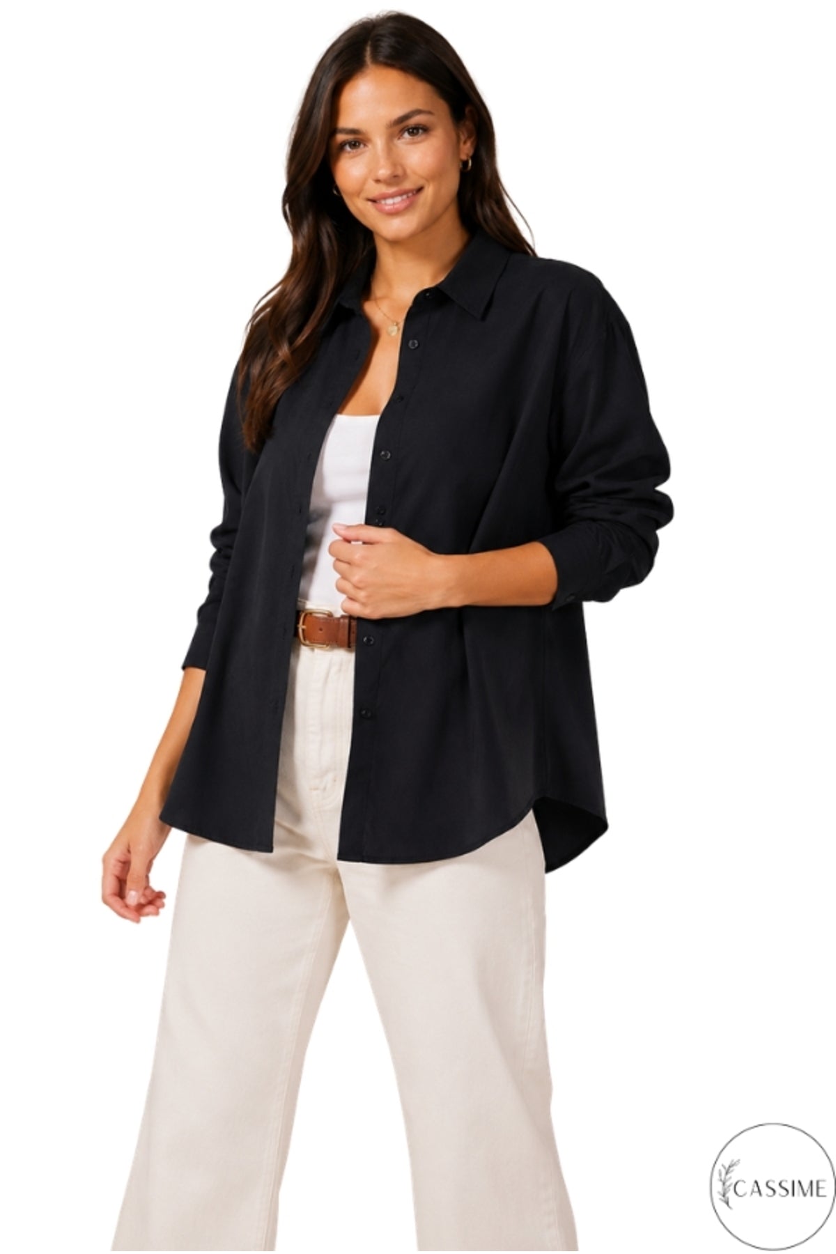 Melissa Women's Oversized Longline Shirt - Solid Black