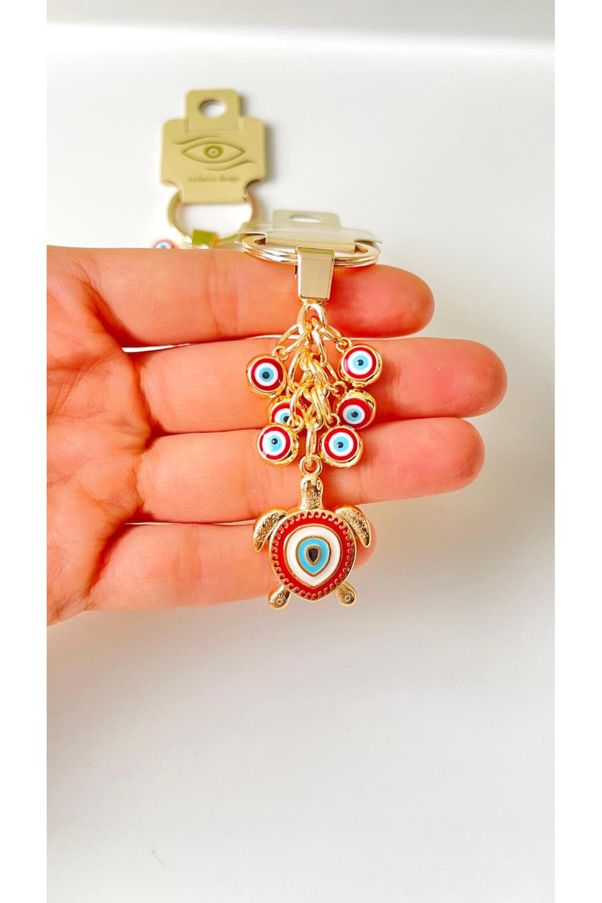 Madeleine Dangling Evil Eye Keychain - Red Turtle