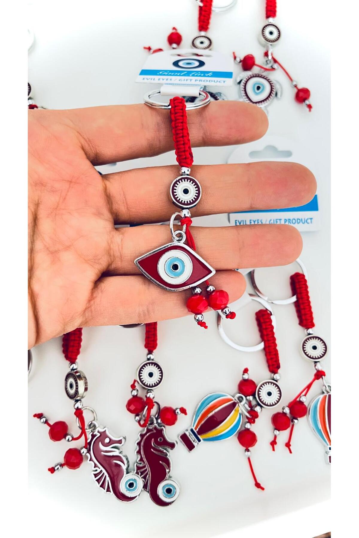 Abigail Silver-Plated Evil Eye Keychain - Red