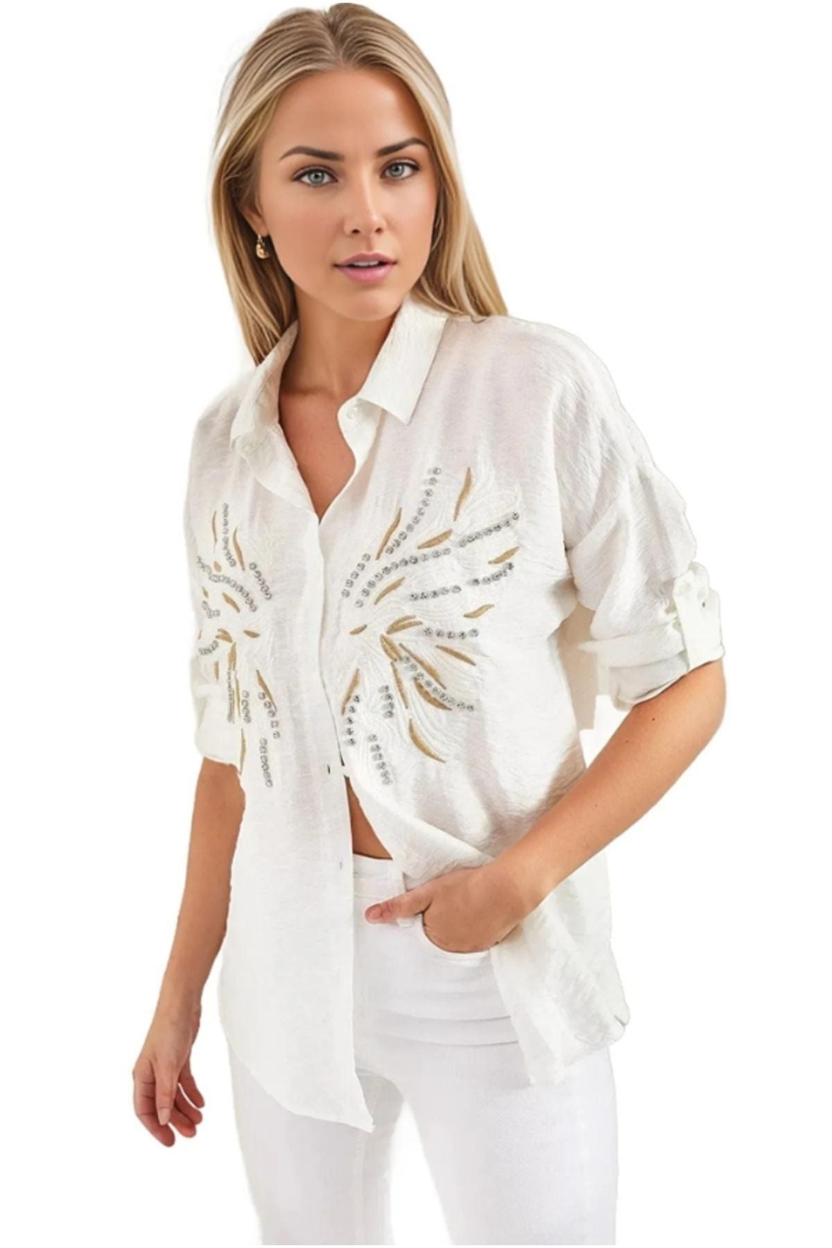Natasha Women's Embroidered Oversized Shirt - Off-White
