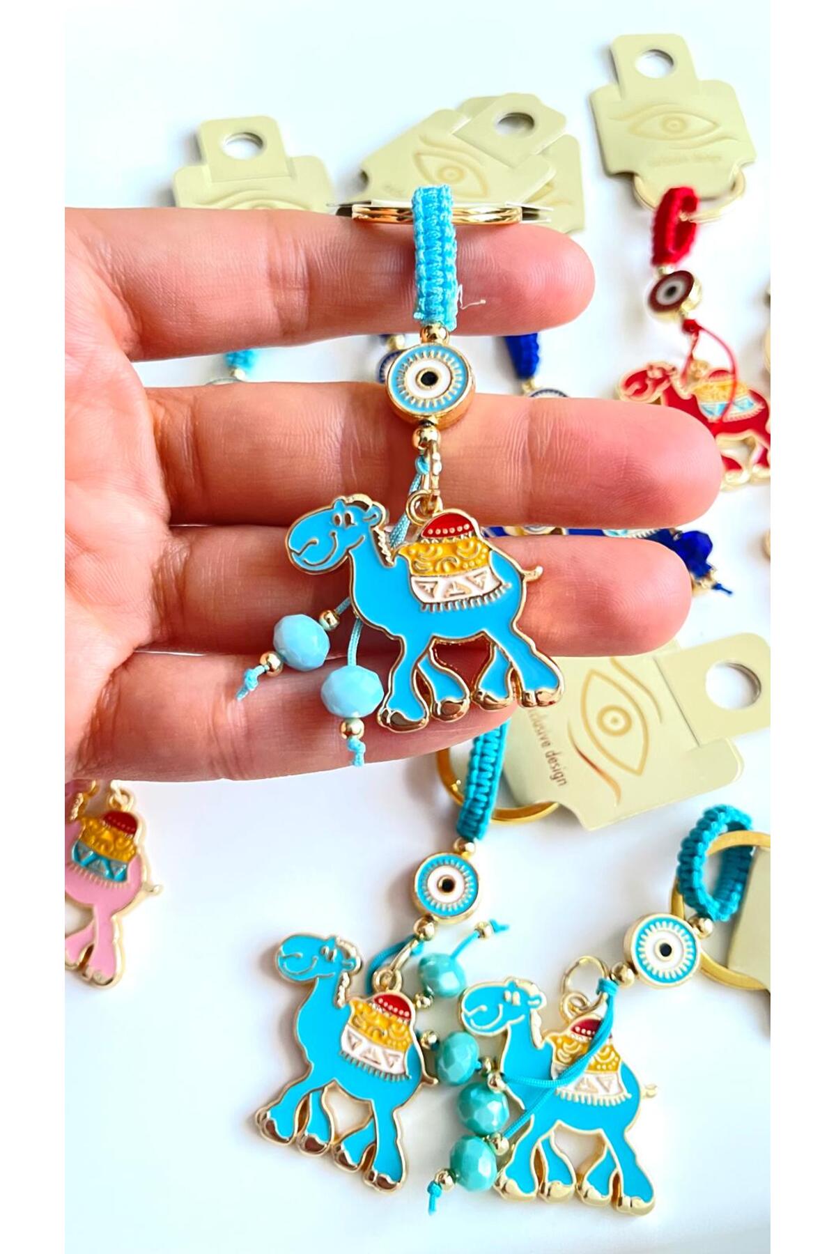Bella Gold-Plated Animal Charm Keychain - Blue Camel Design