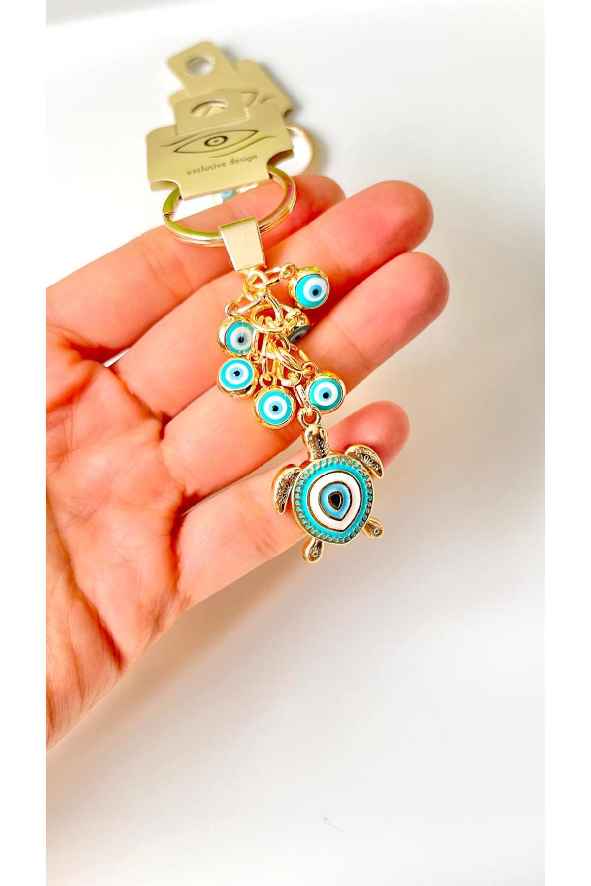 Madeleine Dangling Evil Eye Keychain - Turquoise Turtle