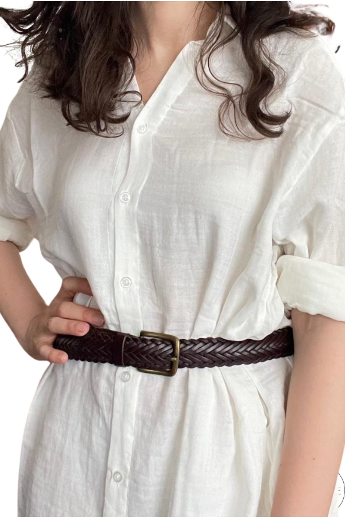 Hazel Women's Oversized Muslin Shirt Dress - White Muslin