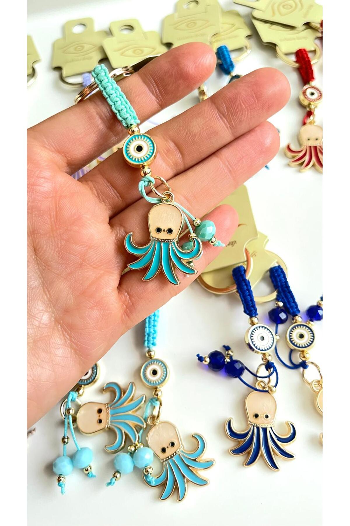 Ivy Gold-Plated Evil Eye Keychain - Turquoise Octopus Design