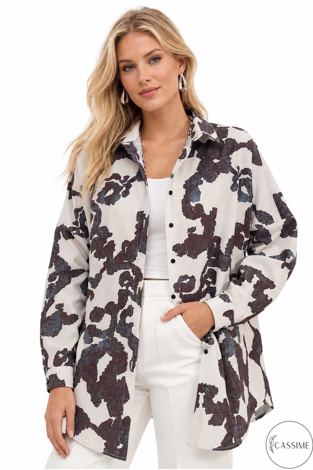 Melissa Women's Oversized Longline Shirt - Black Print