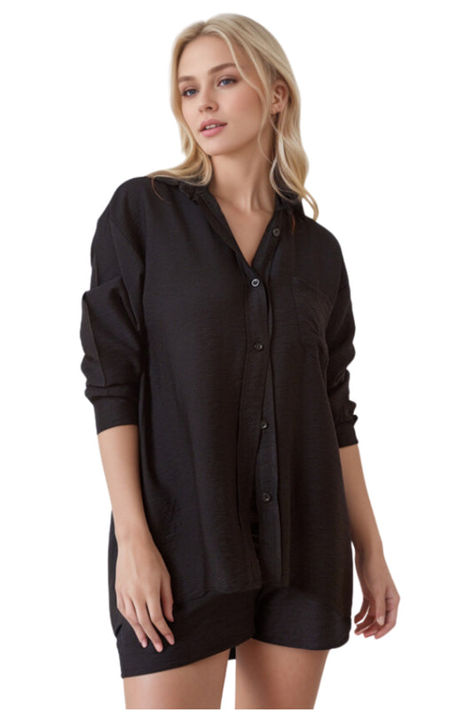 Georgia Women's Oversized Long Sleeve Shirt - Black