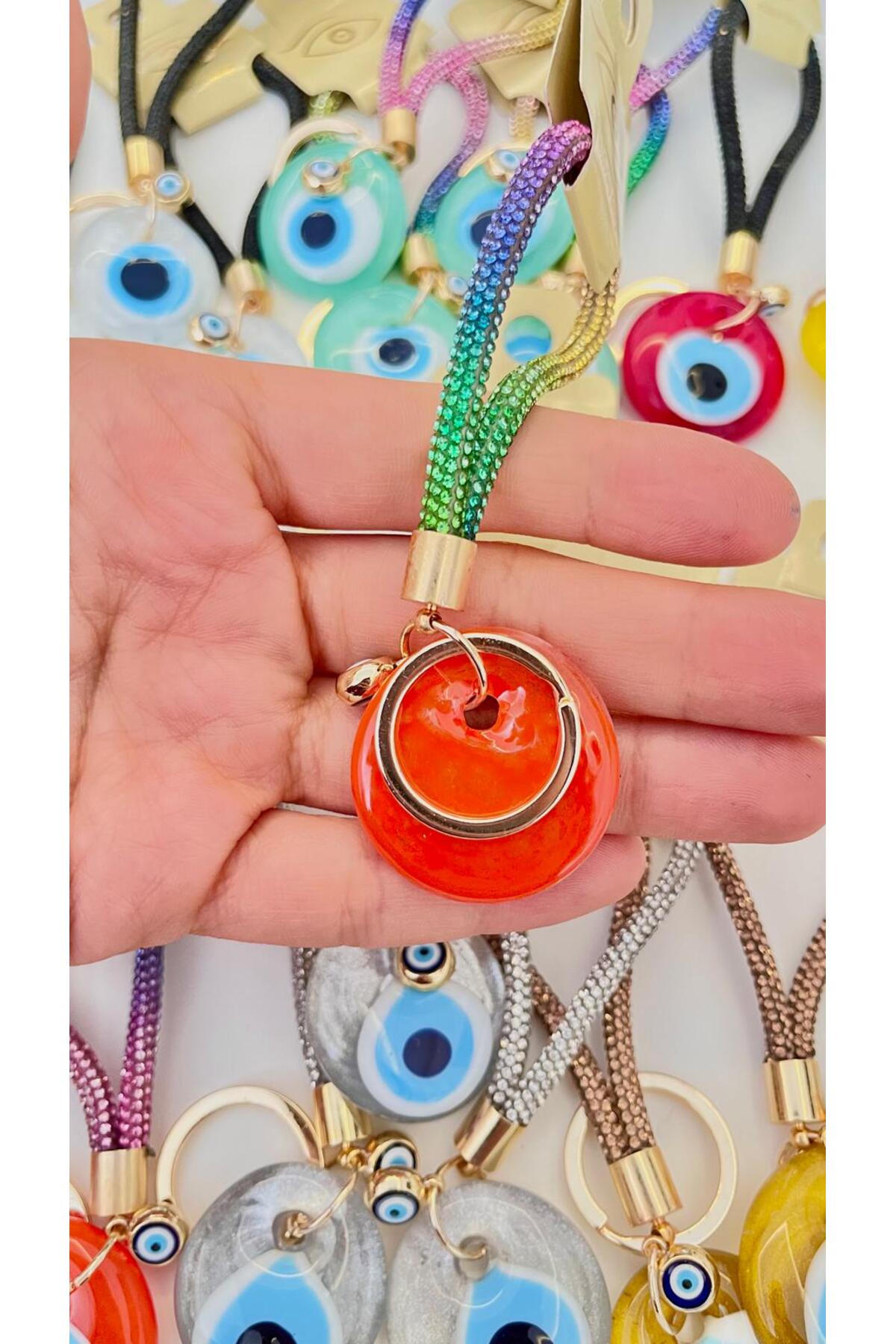 Meredith Glass Evil Eye Cord Charm - Orange