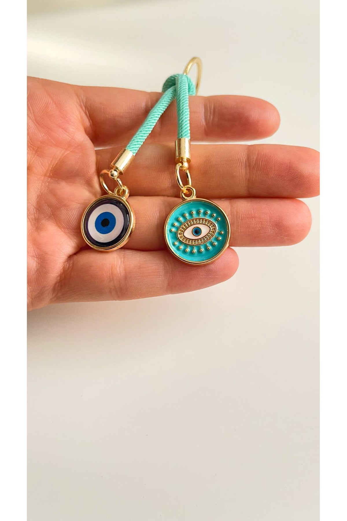 Rose Evil Eye Cord Keychain - Almond Green