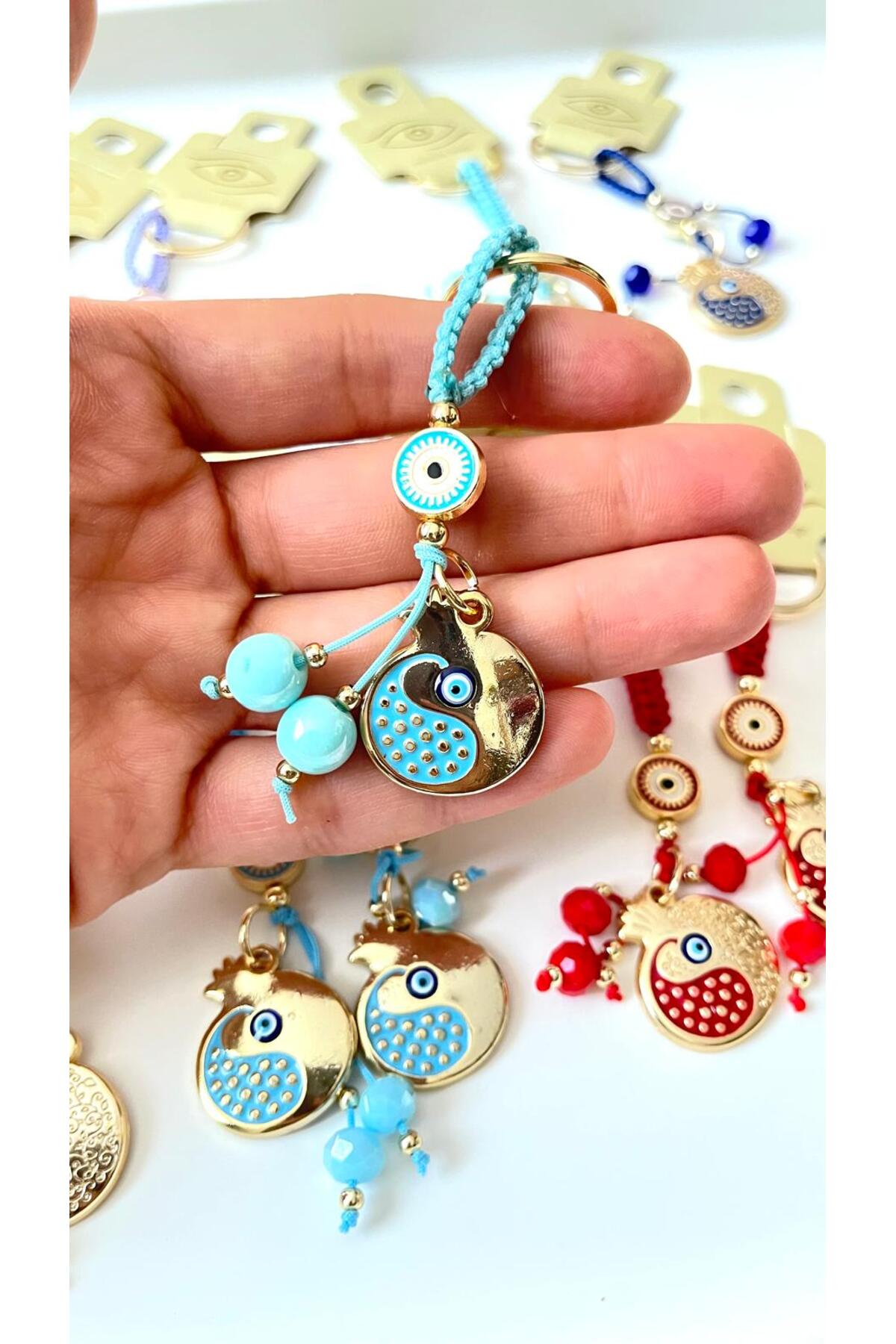 Bella Gold-Plated Animal Charm Keychain - Turquoise Pomegranate Design