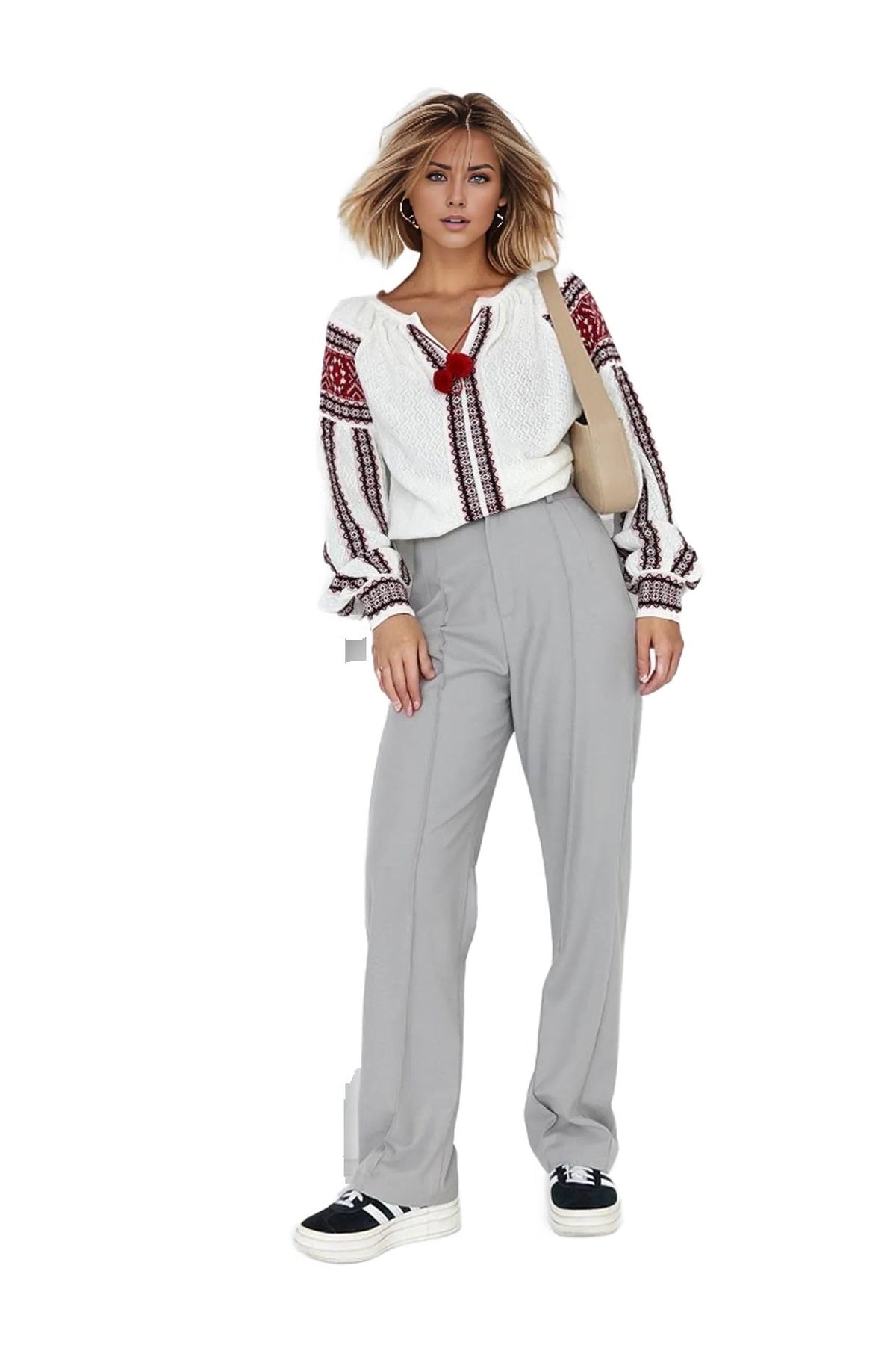 Phoebe Women's V-Neck Tassel Knit Blouse - White