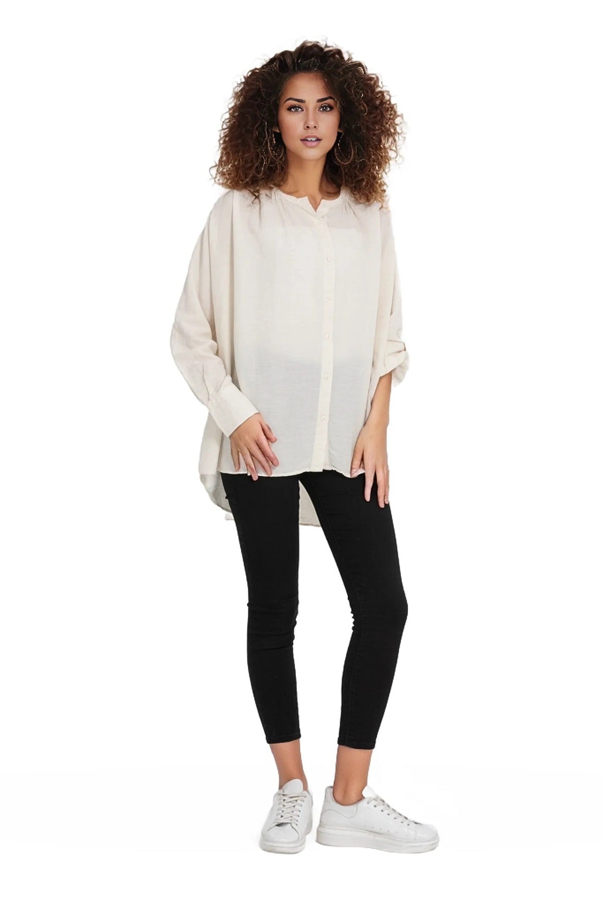 Bridget Women's Cotton Oversized Roll-Sleeve Shirt - Cream